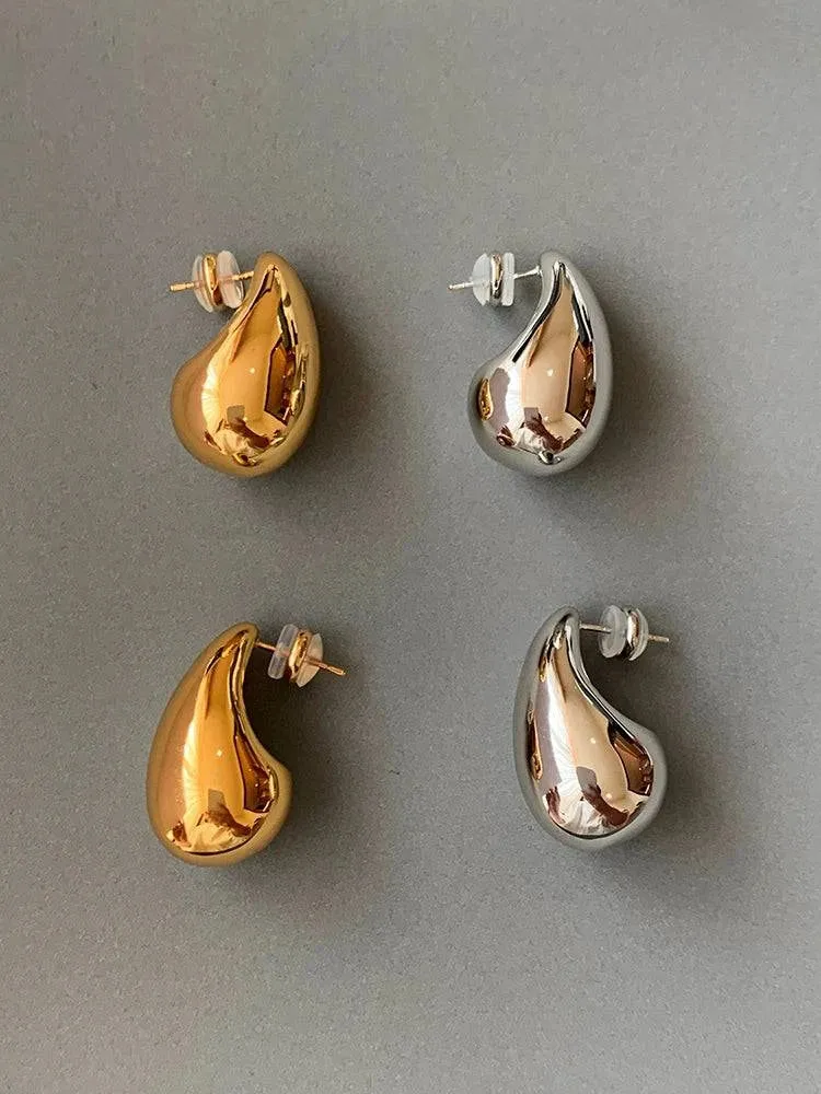 Elegant Gold & Silver Water Drop Stud Earrings - Unique Design