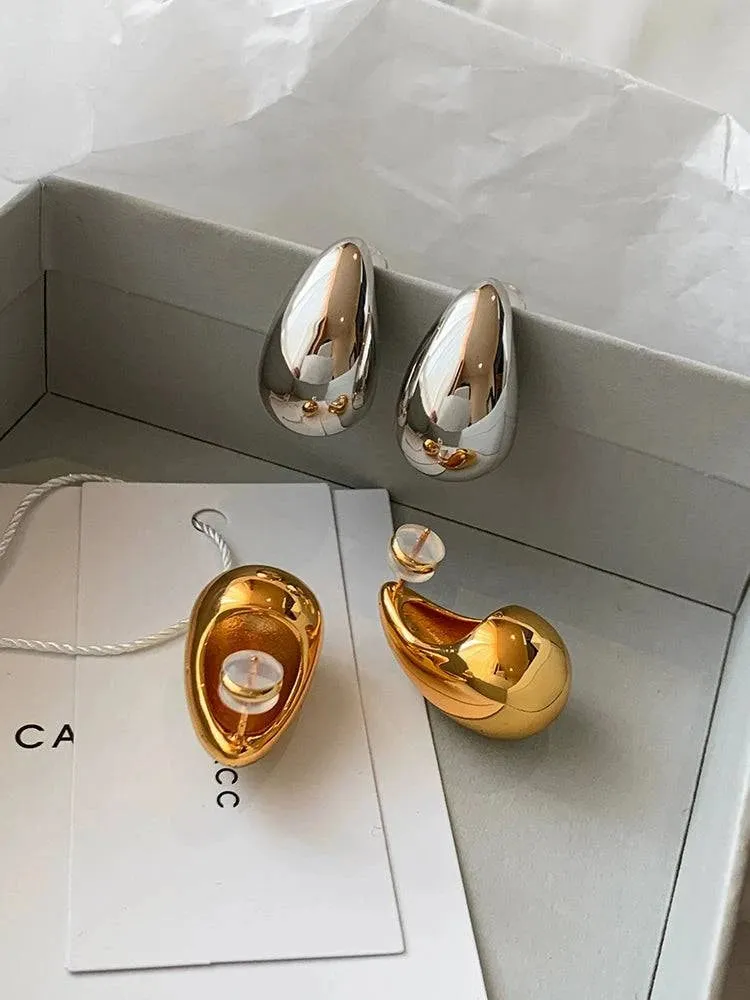 Elegant Gold & Silver Water Drop Stud Earrings - Unique Design
