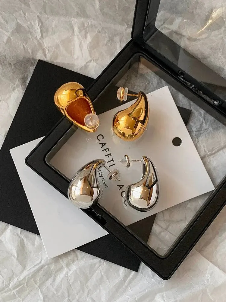 Elegant Gold & Silver Water Drop Stud Earrings - Unique Design