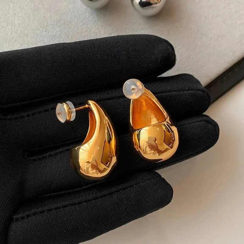 Elegant Gold & Silver Water Drop Stud Earrings - Unique Design
