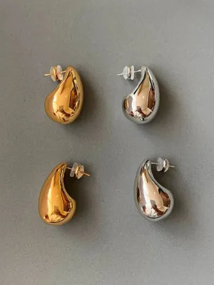 Elegant Gold & Silver Water Drop Stud Earrings - Unique Design