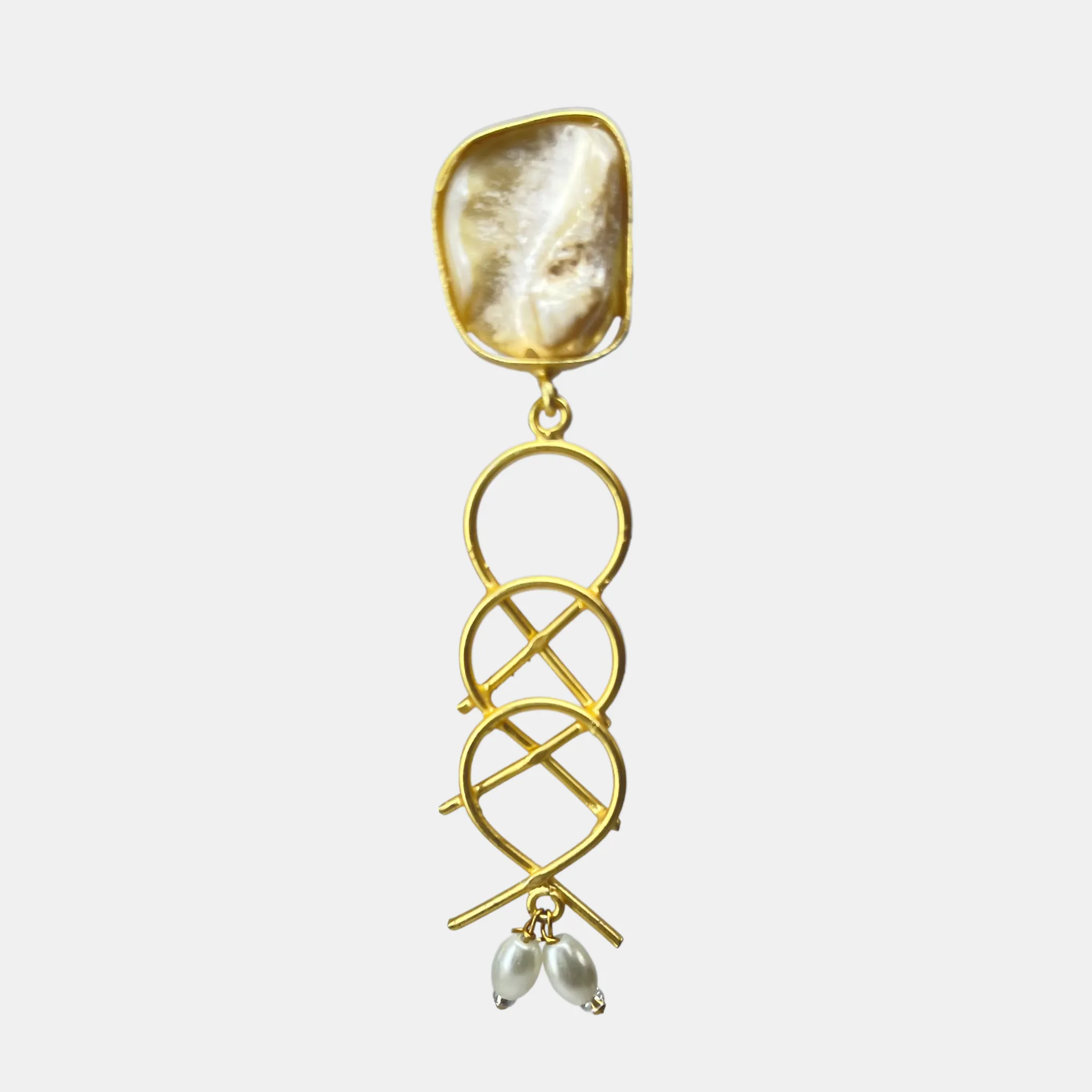 Elegant Gold-Plated Ruby and Pearl Drop Earrings