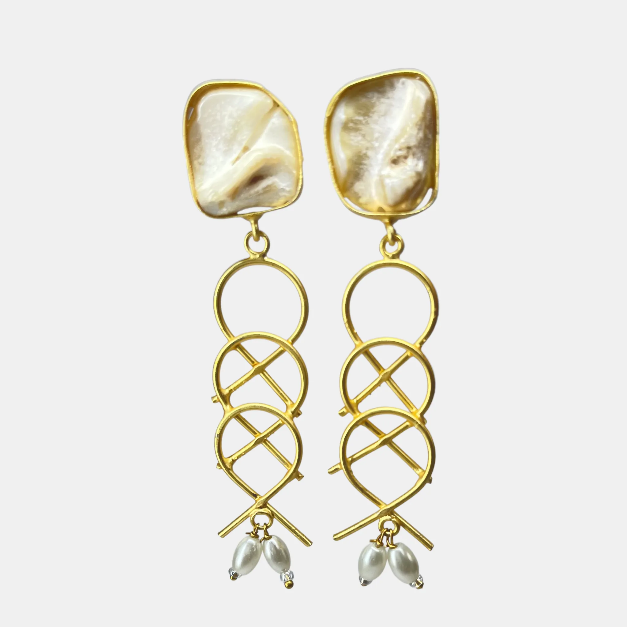 Elegant Gold-Plated Ruby and Pearl Drop Earrings