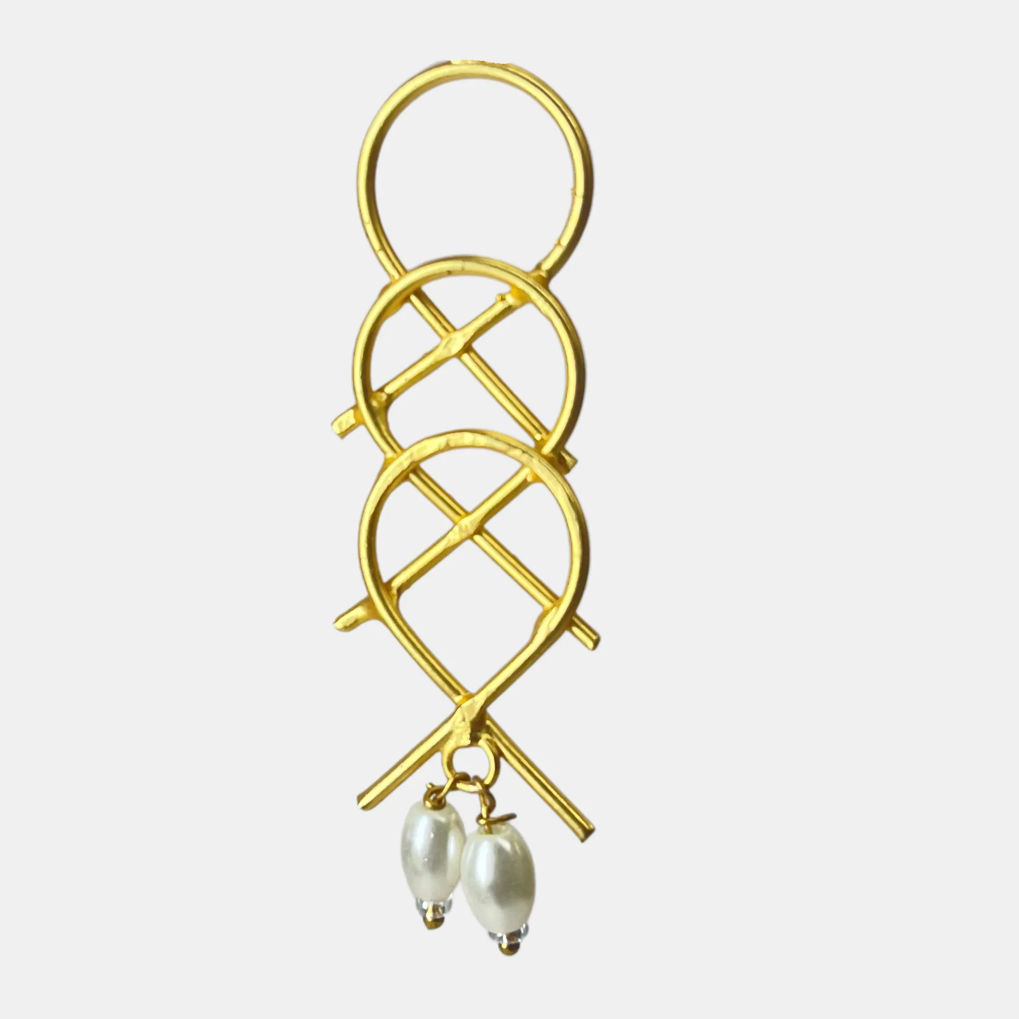 Elegant Gold-Plated Ruby and Pearl Drop Earrings
