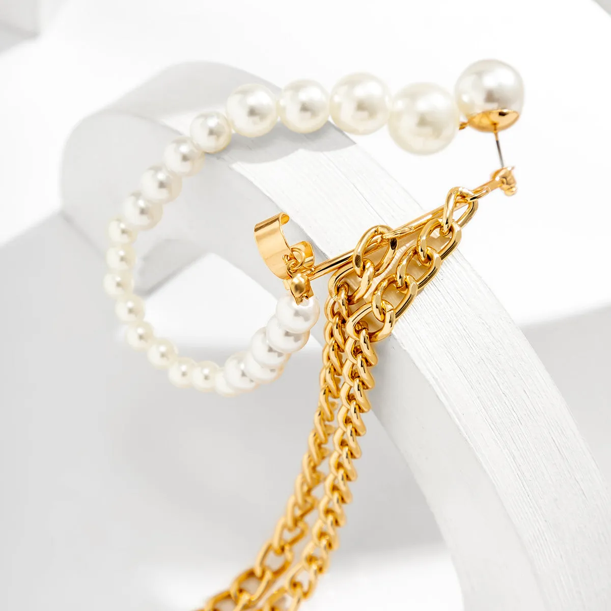 Elegant Imitation Pearl Chain Tassel Earrings for Women