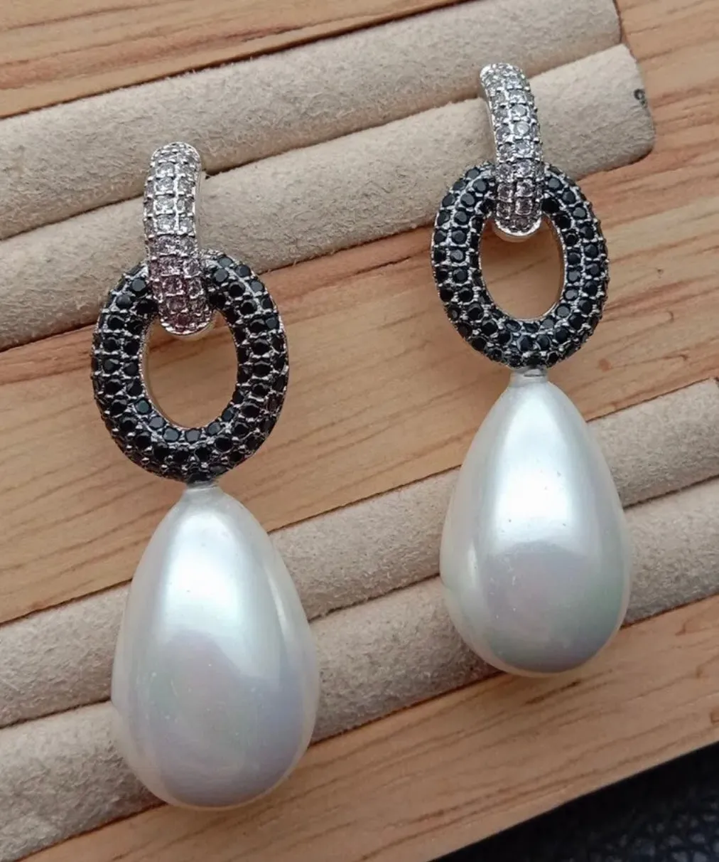 Elegant Pearl and Pave Dangle Statement Earrings 1.5"