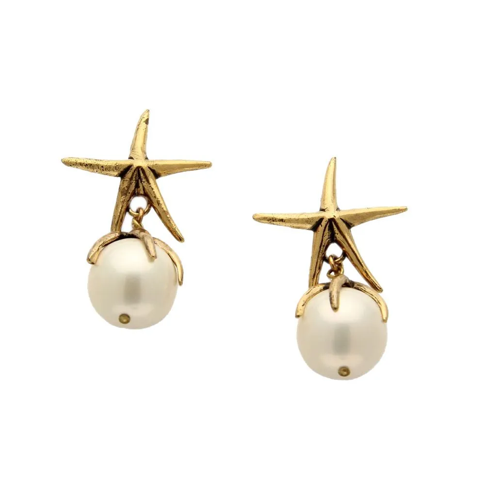 Elegant Sea Star Pearl Earrings - Handmade
