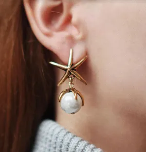 Elegant Sea Star Pearl Earrings - Handmade