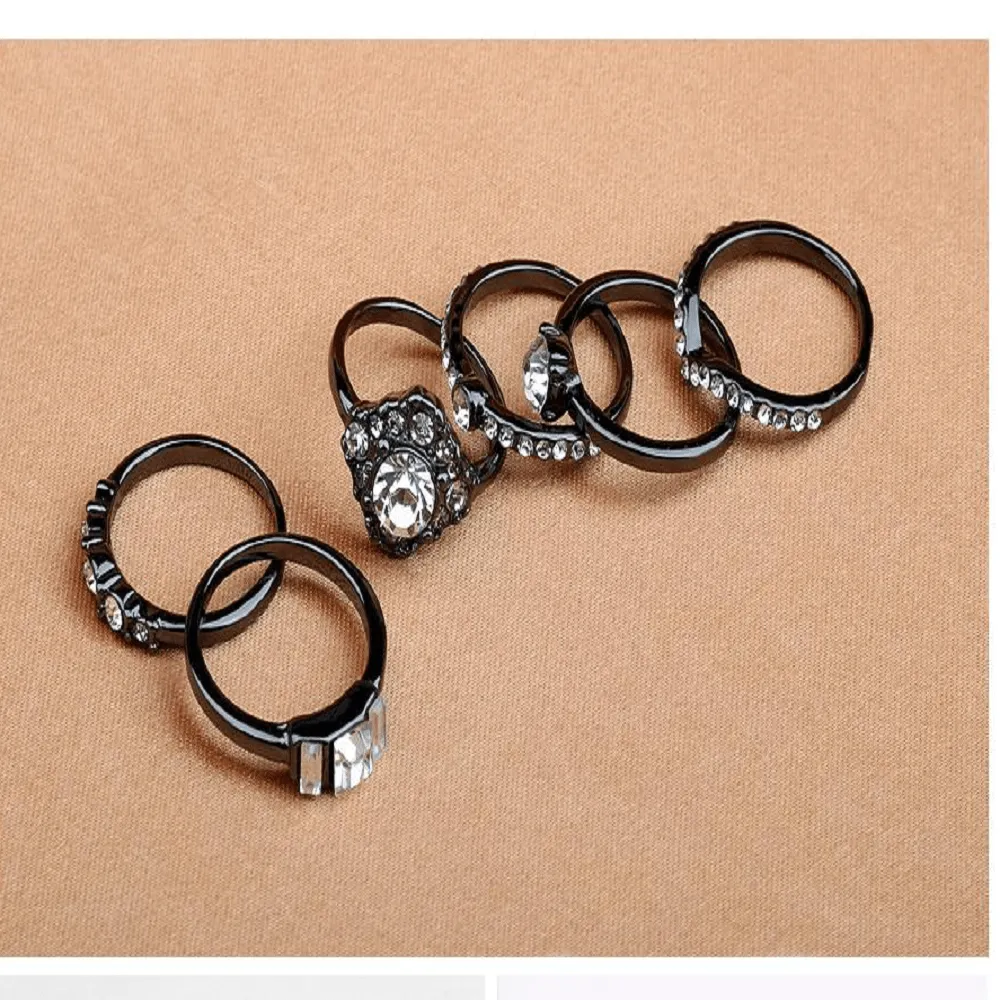 Elegant Wedding Engagement Crystal Black Gun Plated Ring Set for Women