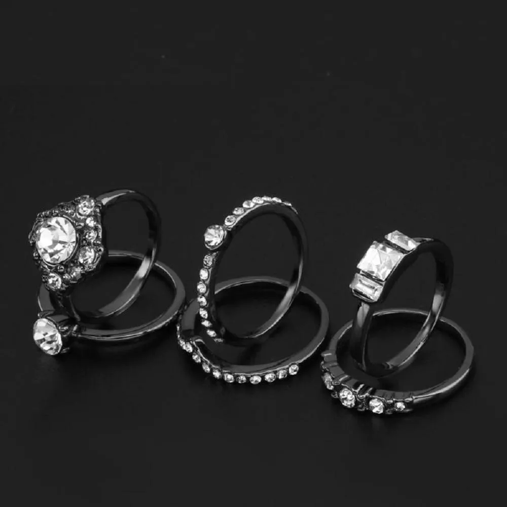 Elegant Wedding Engagement Crystal Black Gun Plated Ring Set for Women