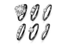 Elegant Wedding Engagement Crystal Black Gun Plated Ring Set for Women
