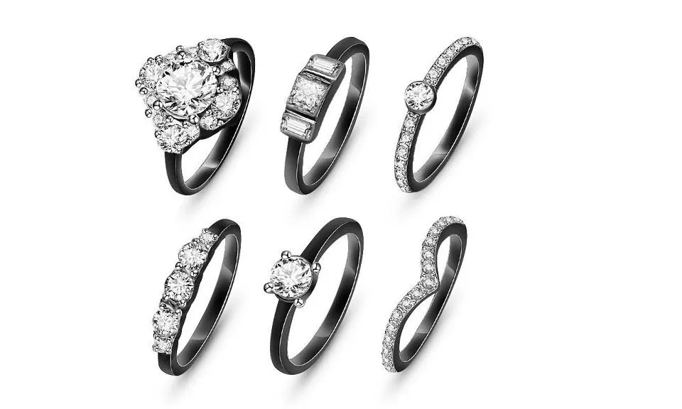 Elegant Wedding Engagement Crystal Black Gun Plated Ring Set for Women