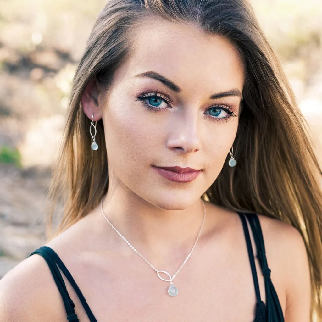 Ella Silver Original Leaf Earrings with Gemstones