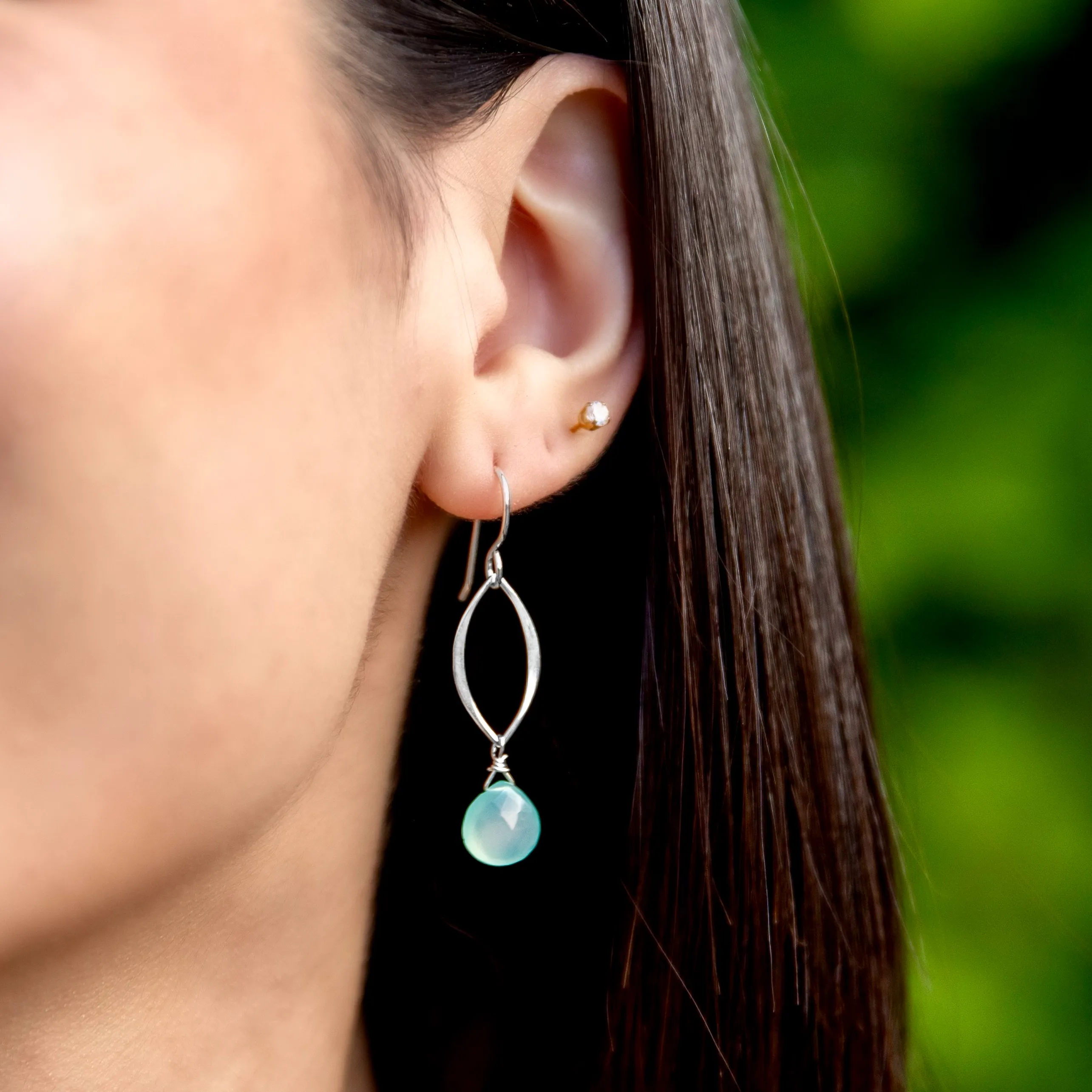 Ella Silver Original Leaf Earrings with Gemstones
