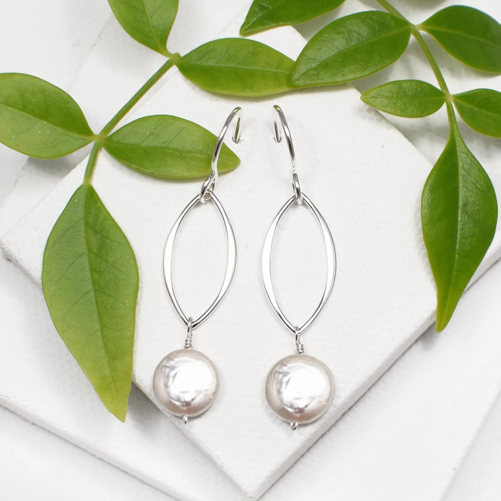 Ella Silver Original Leaf Earrings with Gemstones