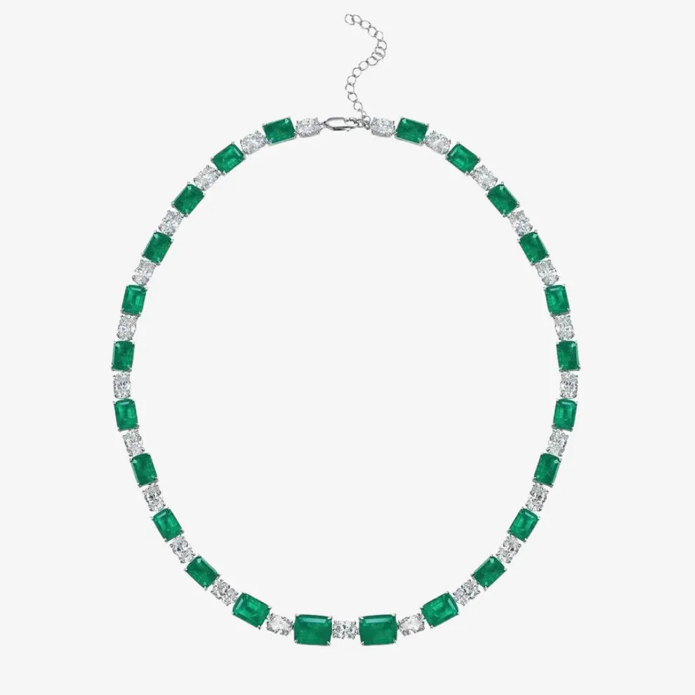 Emerald Green & Diamond Riviere Necklace