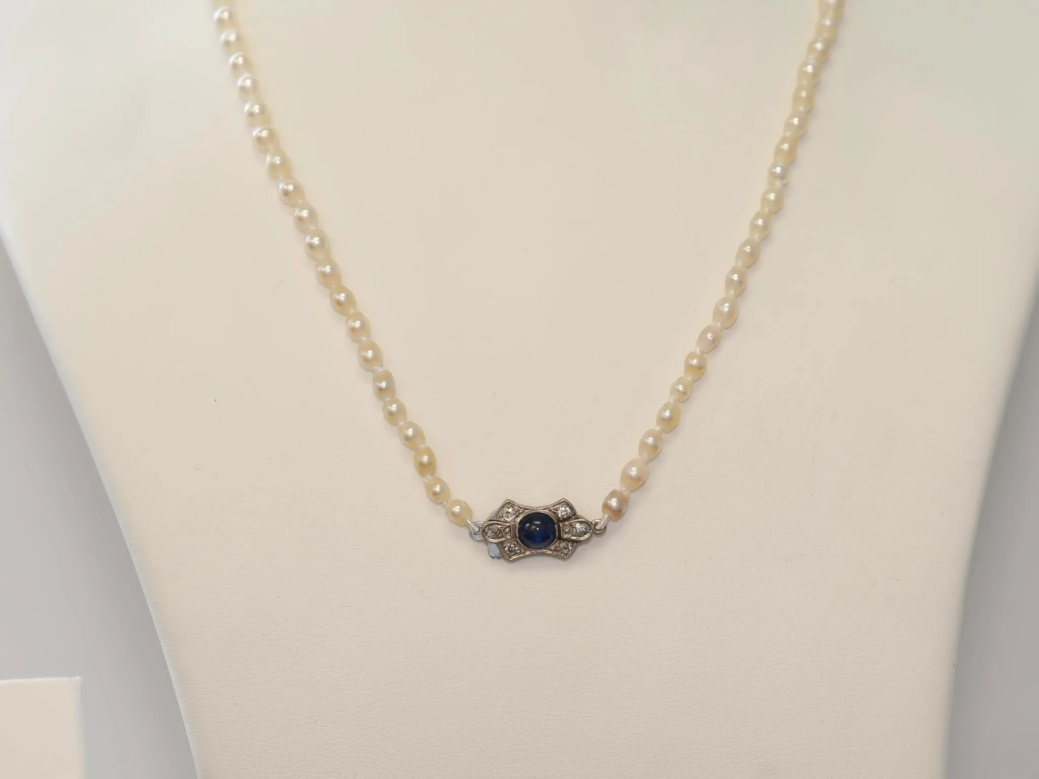 Estate Antique Natural Saltwater Pearls GIA report Platinum Sapphire & Diamond