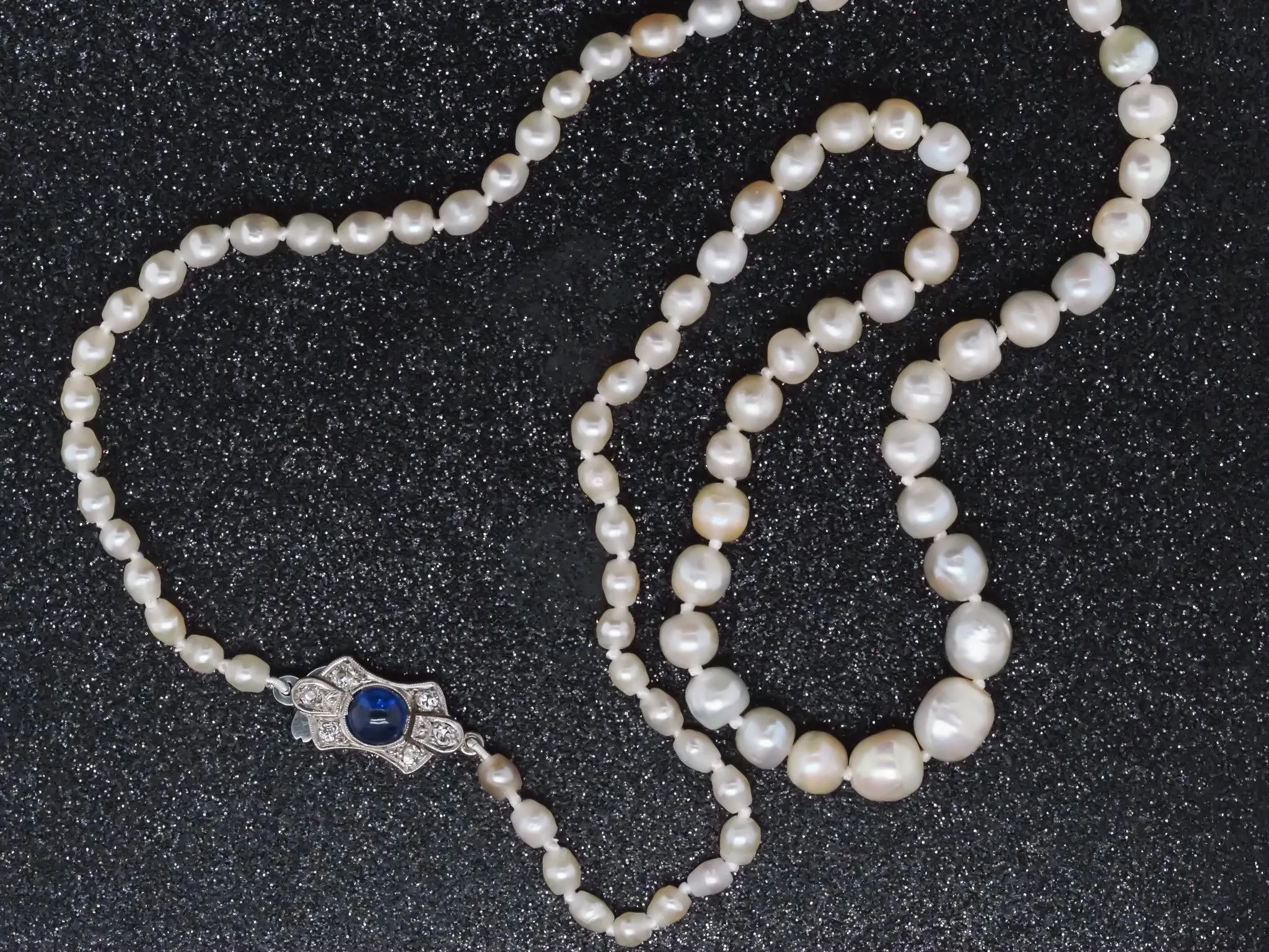 Estate Antique Natural Saltwater Pearls GIA report Platinum Sapphire & Diamond