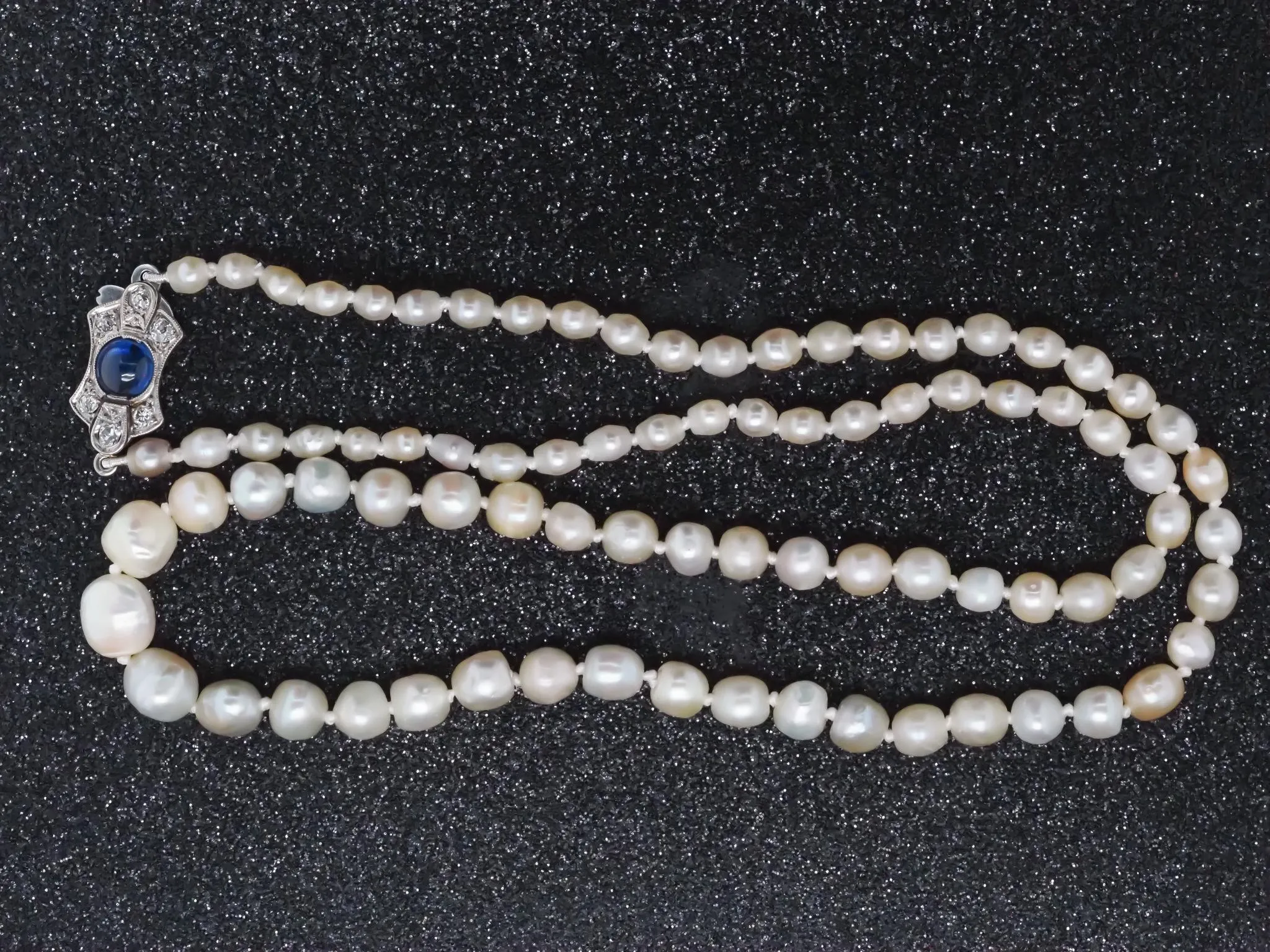 Estate Antique Natural Saltwater Pearls GIA report Platinum Sapphire & Diamond