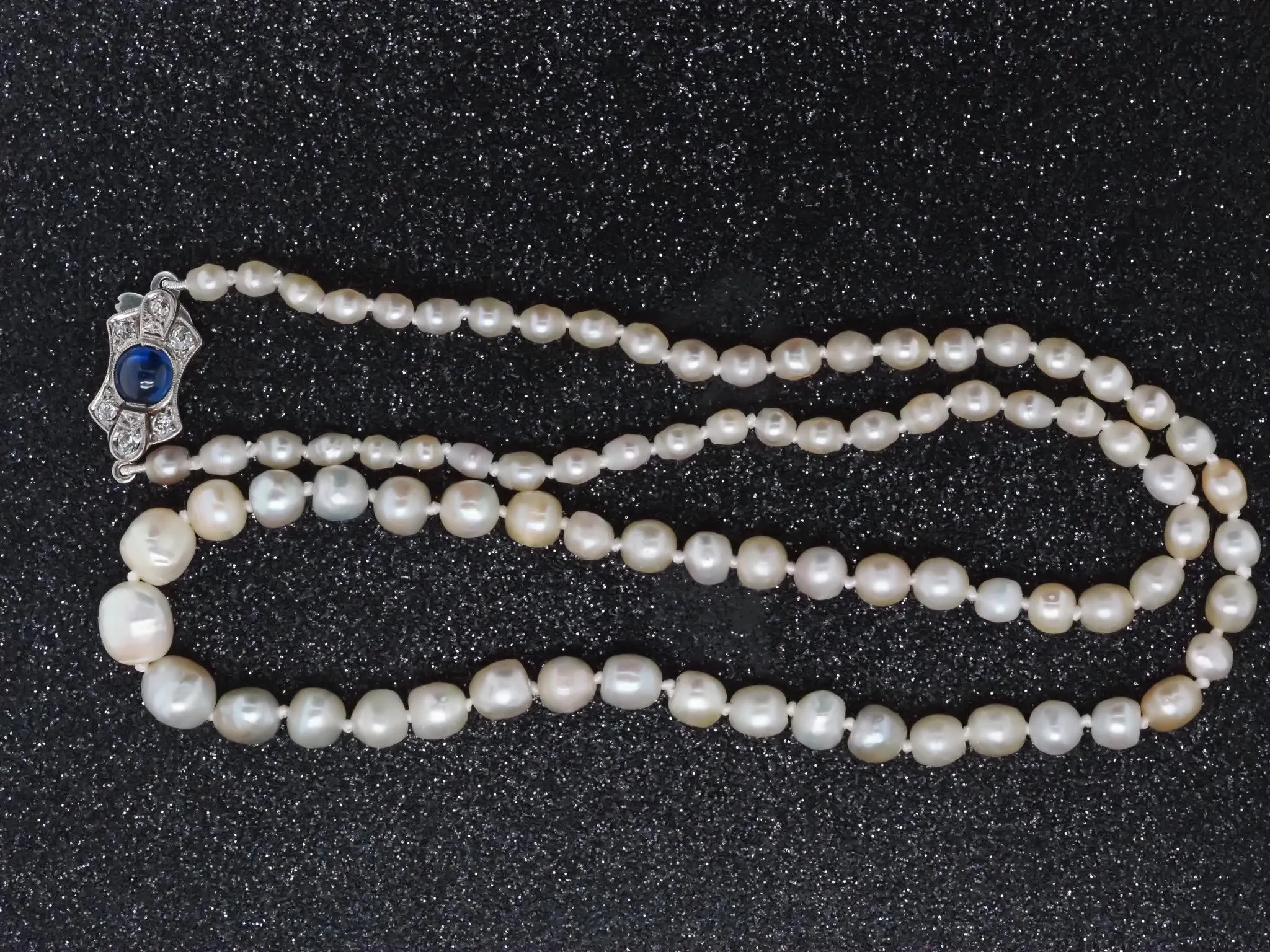 Estate Antique Natural Saltwater Pearls GIA report Platinum Sapphire & Diamond