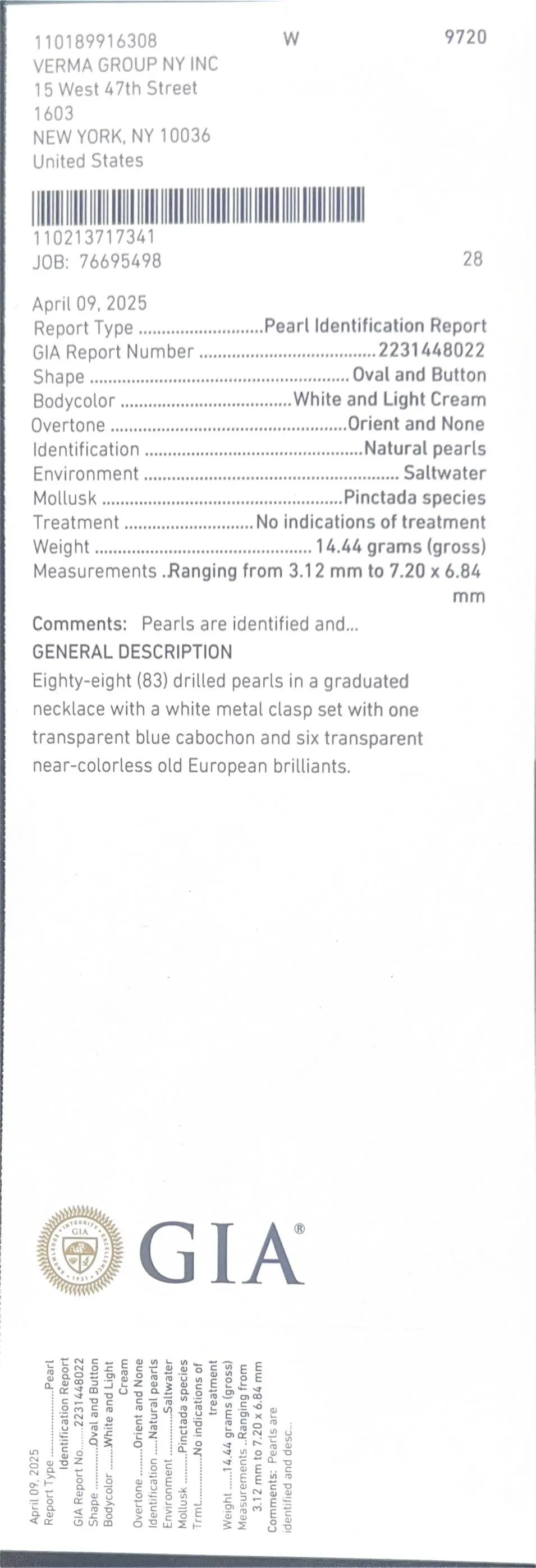 Estate Antique Natural Saltwater Pearls GIA report Platinum Sapphire & Diamond
