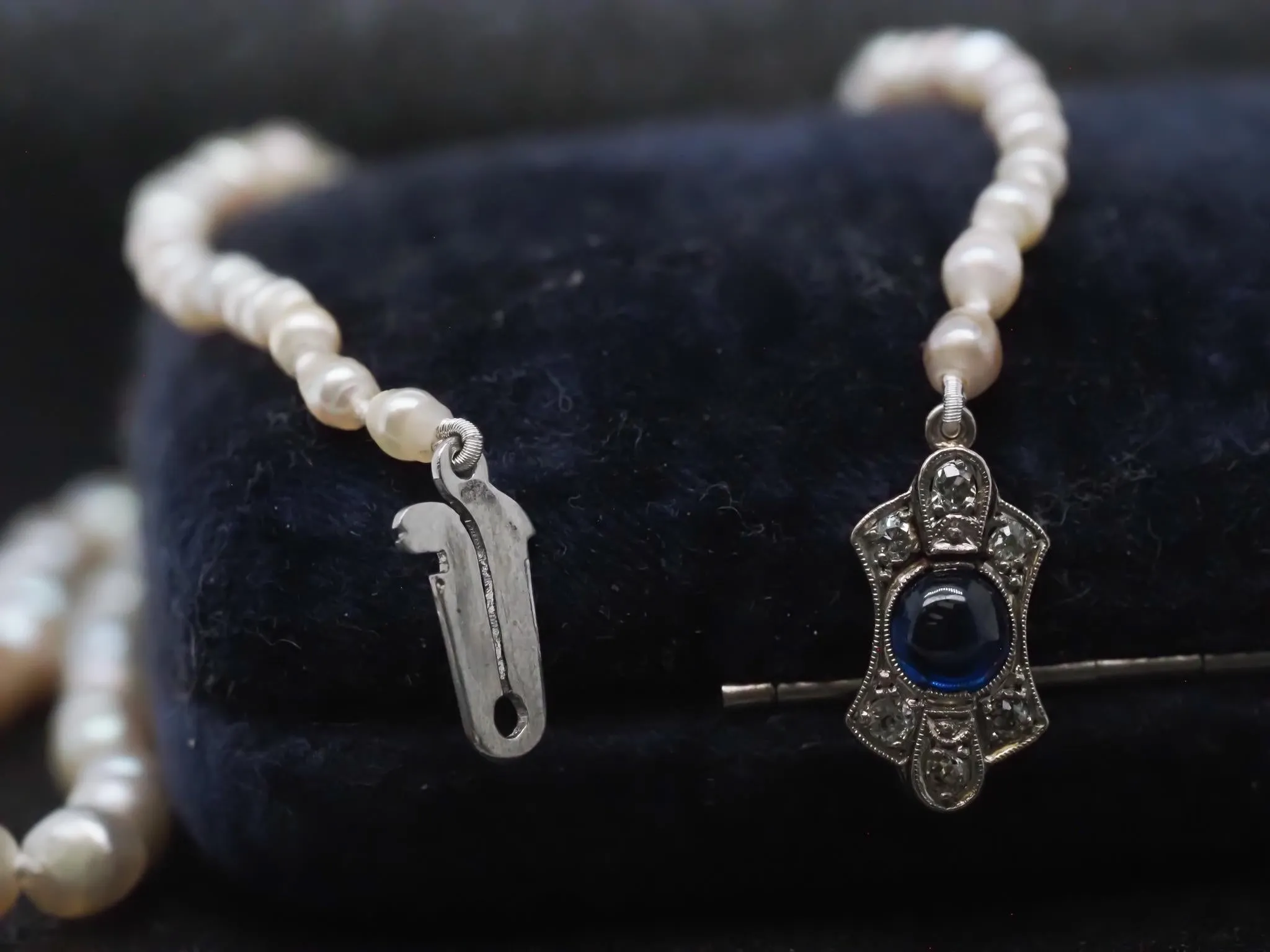 Estate Antique Natural Saltwater Pearls GIA report Platinum Sapphire & Diamond