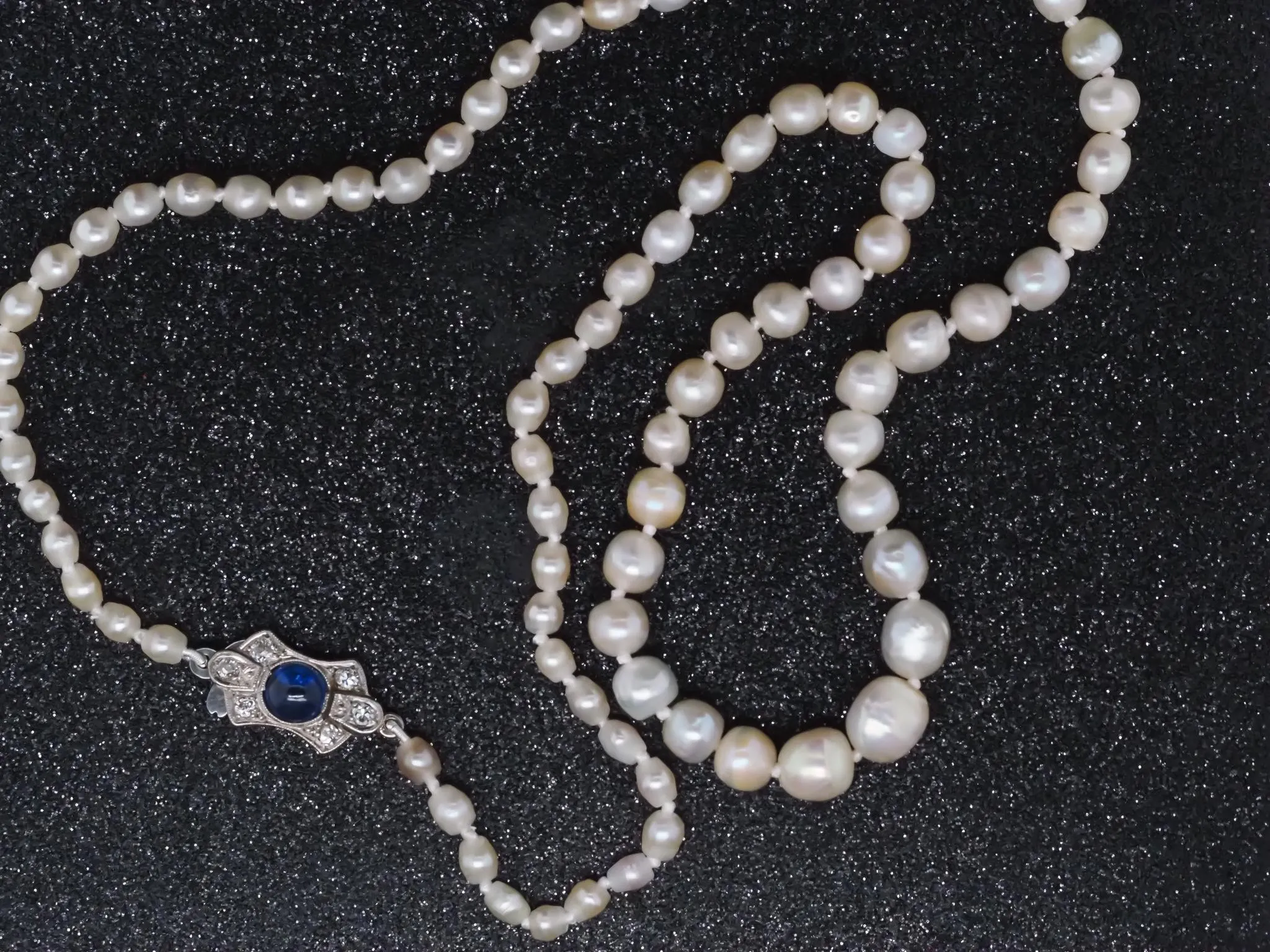Estate Antique Natural Saltwater Pearls GIA report Platinum Sapphire & Diamond