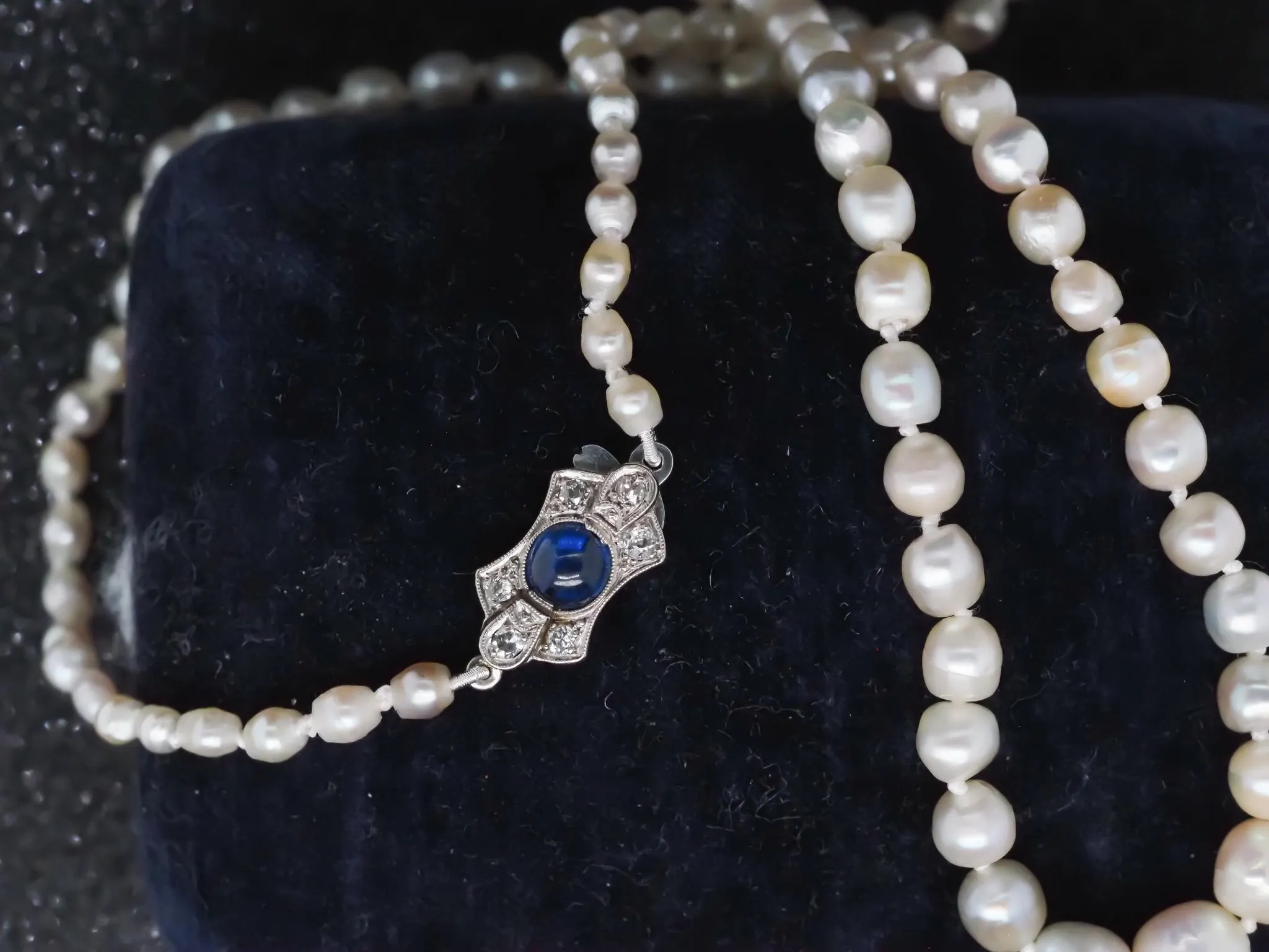 Estate Antique Natural Saltwater Pearls GIA report Platinum Sapphire & Diamond