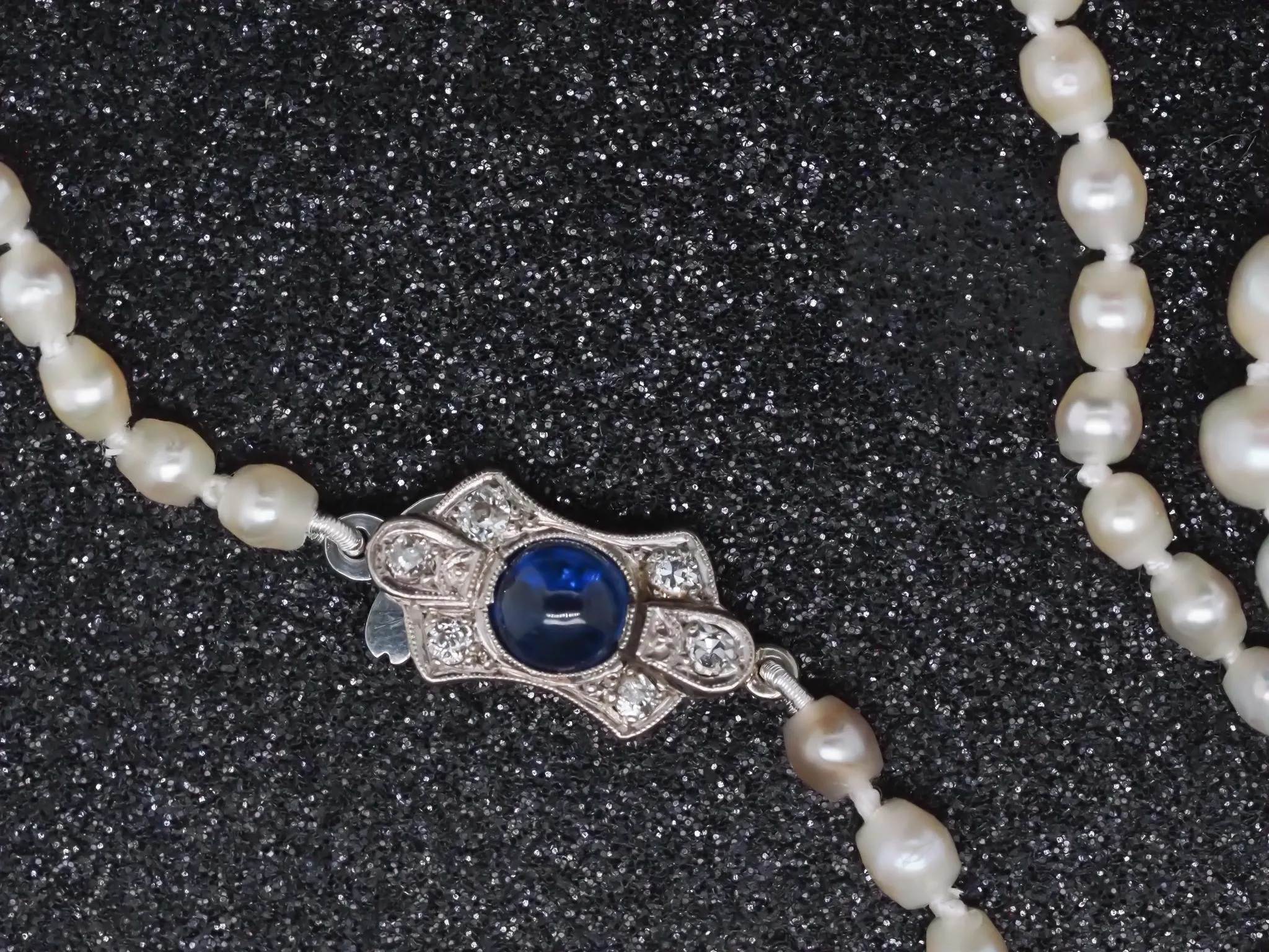 Estate Antique Natural Saltwater Pearls GIA report Platinum Sapphire & Diamond