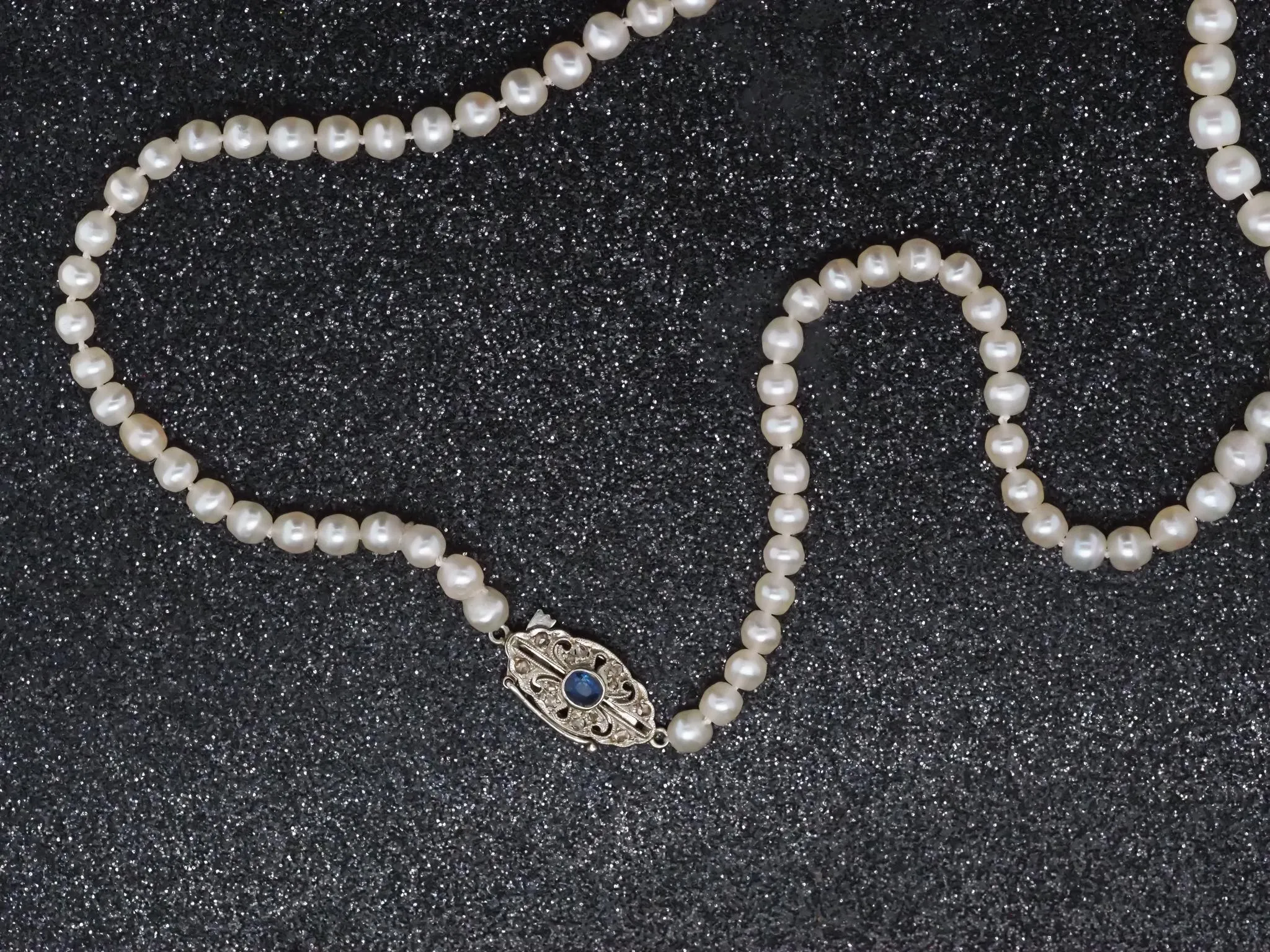 Estate Edwardian GIA Natural Saltwater Pearl Necklace & Sapphire Clasp VHK#965
