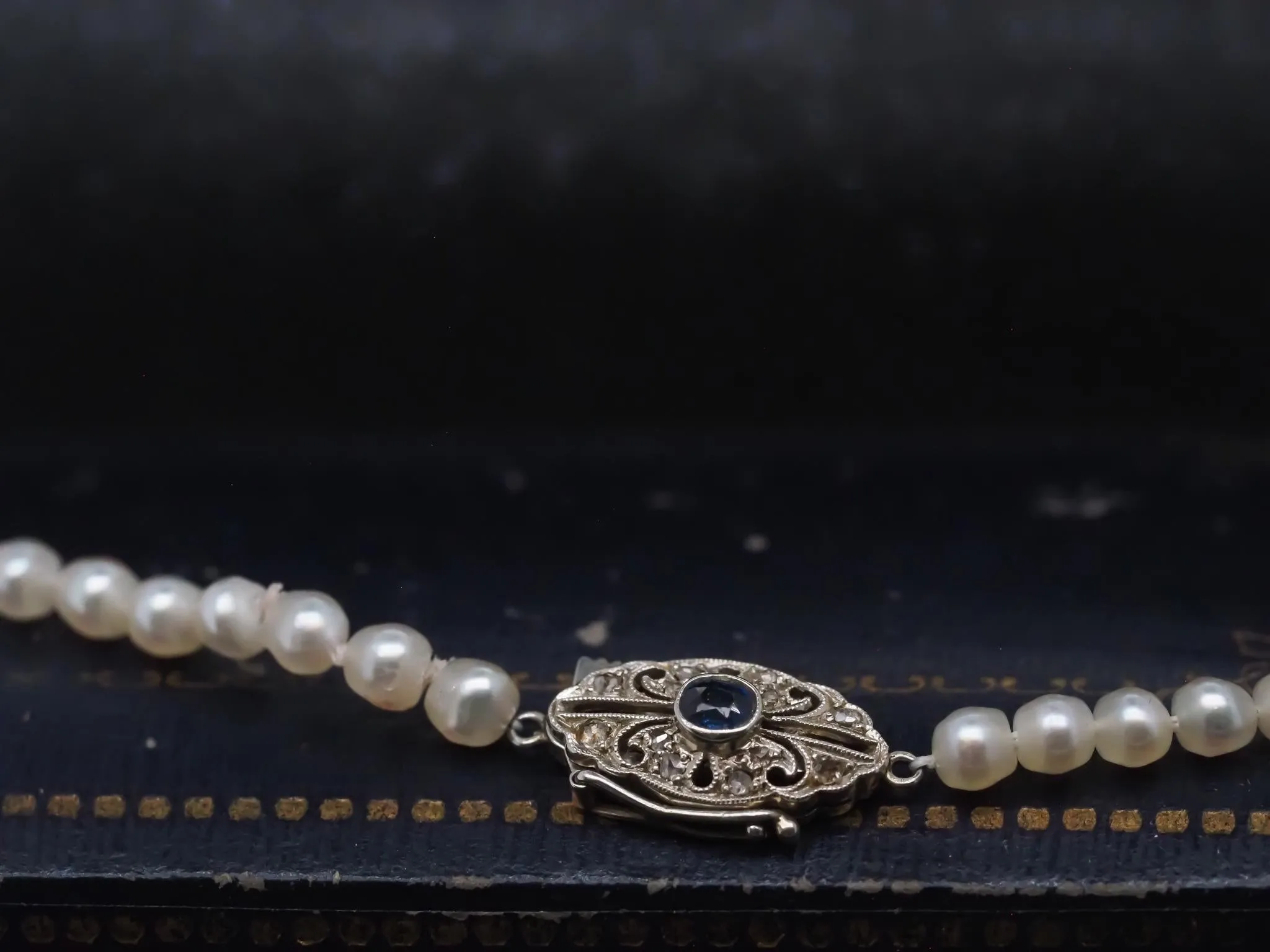Estate Edwardian GIA Natural Saltwater Pearl Necklace & Sapphire Clasp VHK#965