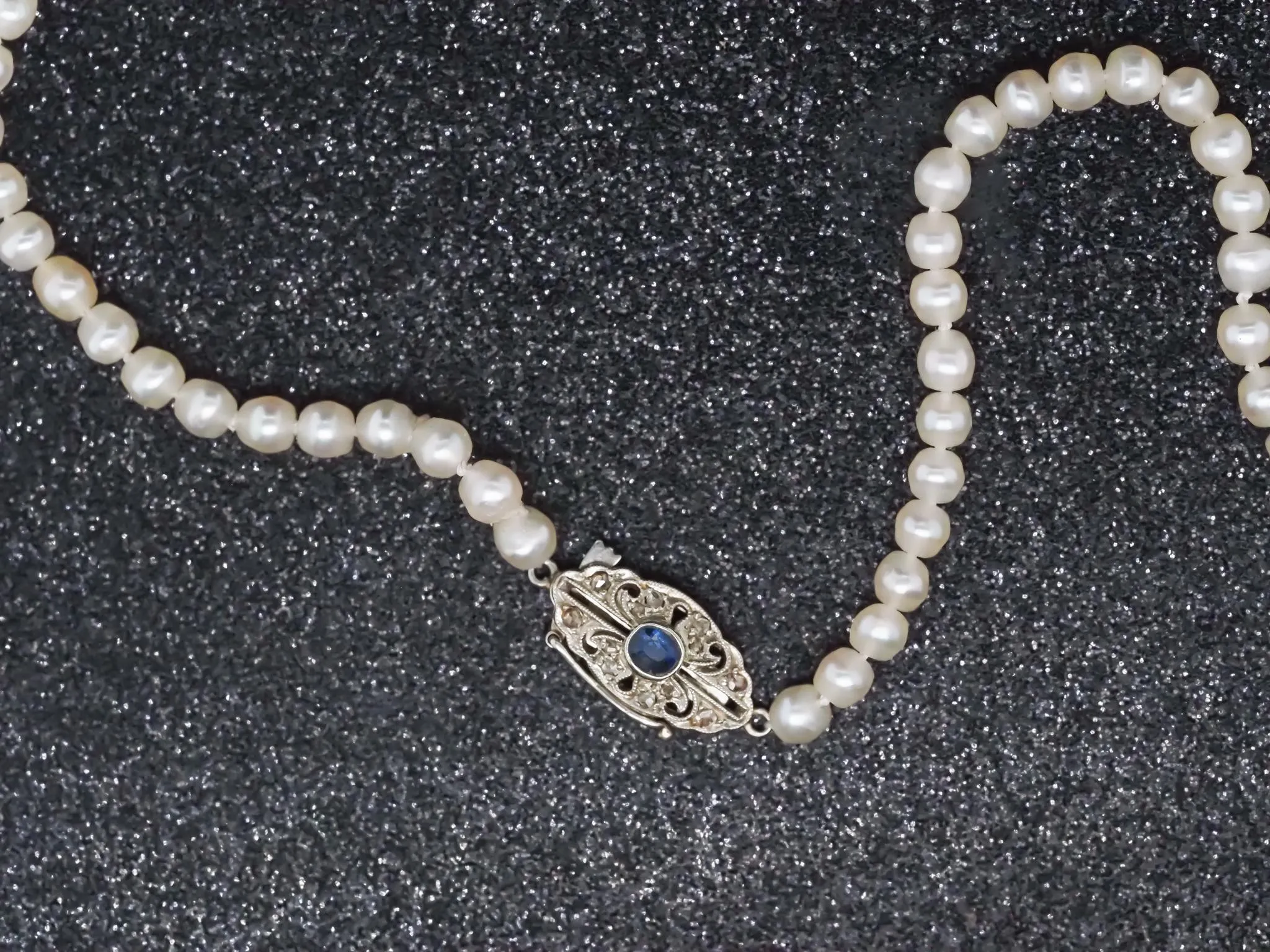 Estate Edwardian GIA Natural Saltwater Pearl Necklace & Sapphire Clasp VHK#965