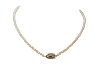 Estate Edwardian GIA Natural Saltwater Pearl Necklace & Sapphire Clasp VHK#965