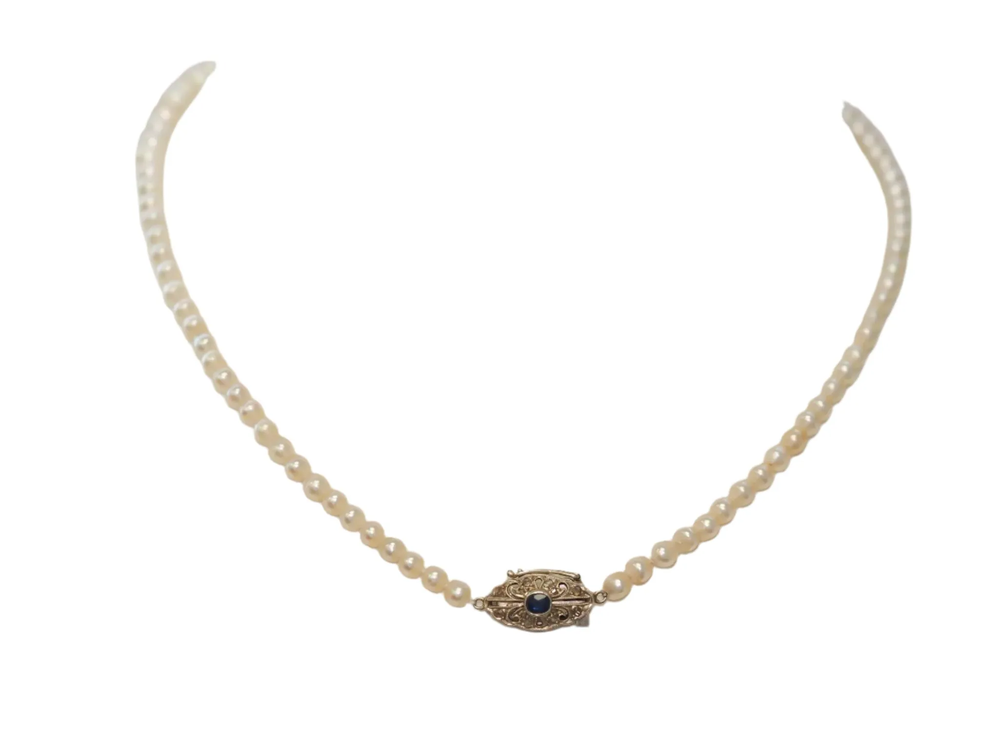 Estate Edwardian GIA Natural Saltwater Pearl Necklace & Sapphire Clasp VHK#965