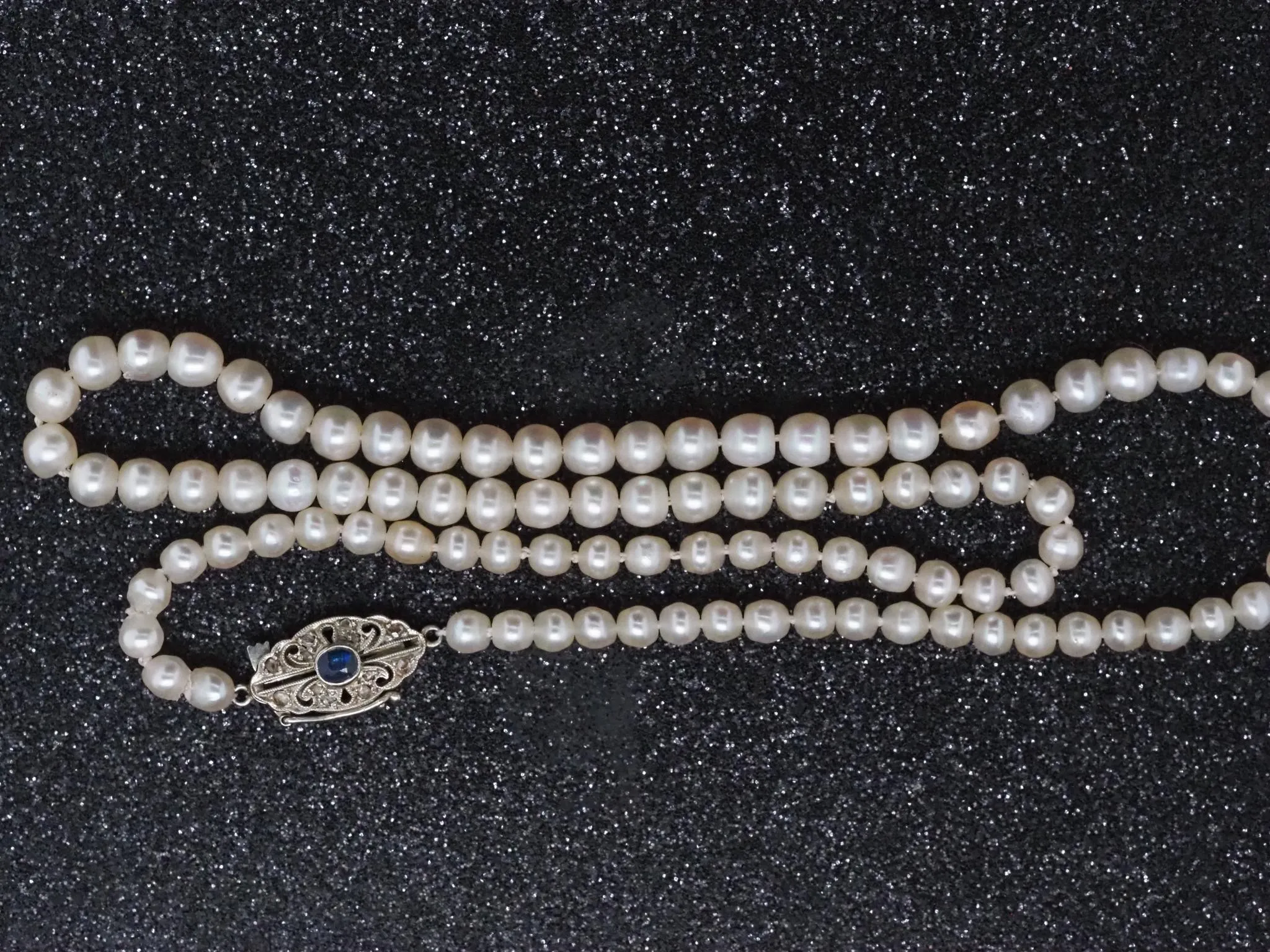 Estate Edwardian GIA Natural Saltwater Pearl Necklace & Sapphire Clasp VHK#965