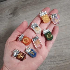 Etched Gemstone Pendants Assorted – Silver Pot Metal Setting