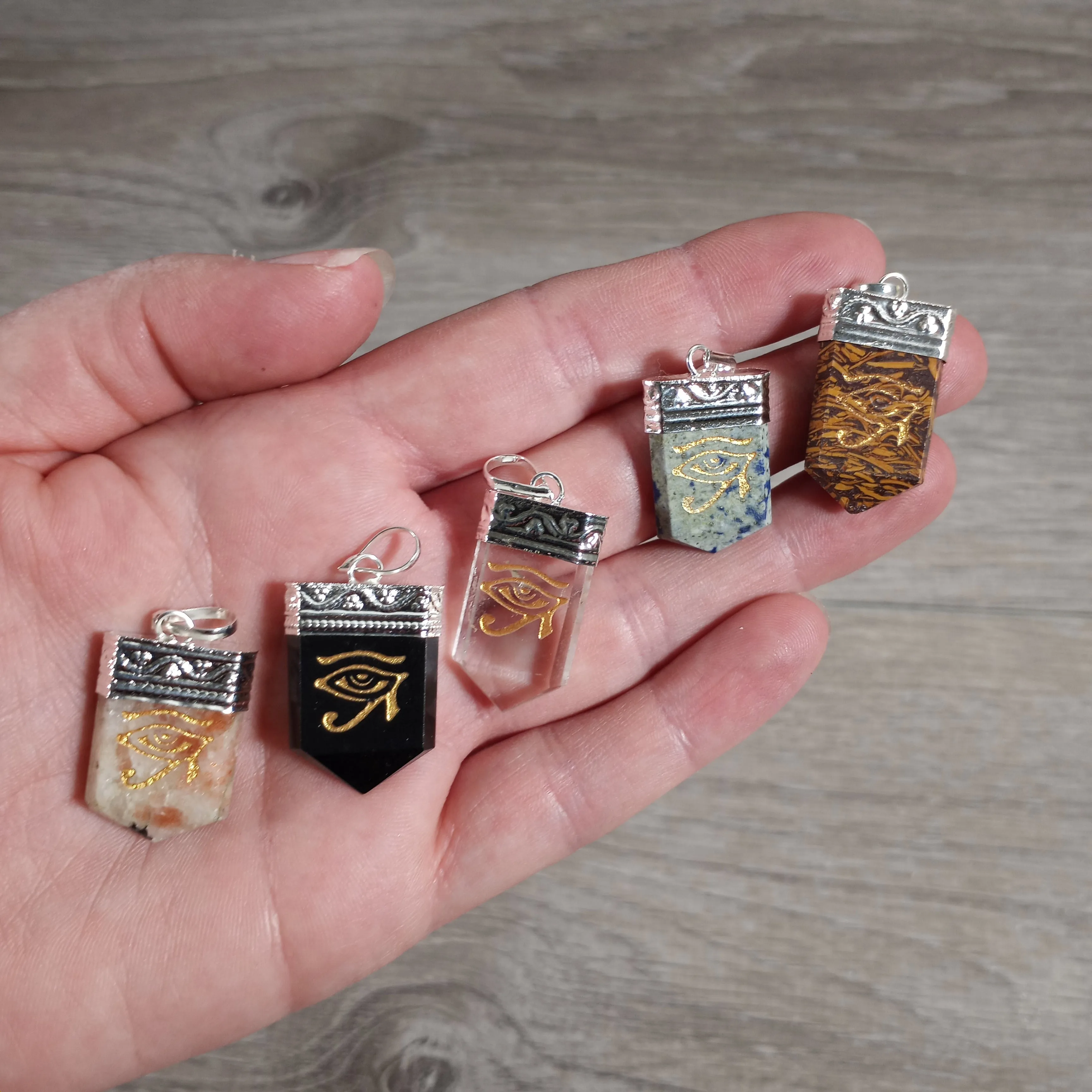 Etched Gemstone Pendants Assorted – Silver Pot Metal Setting