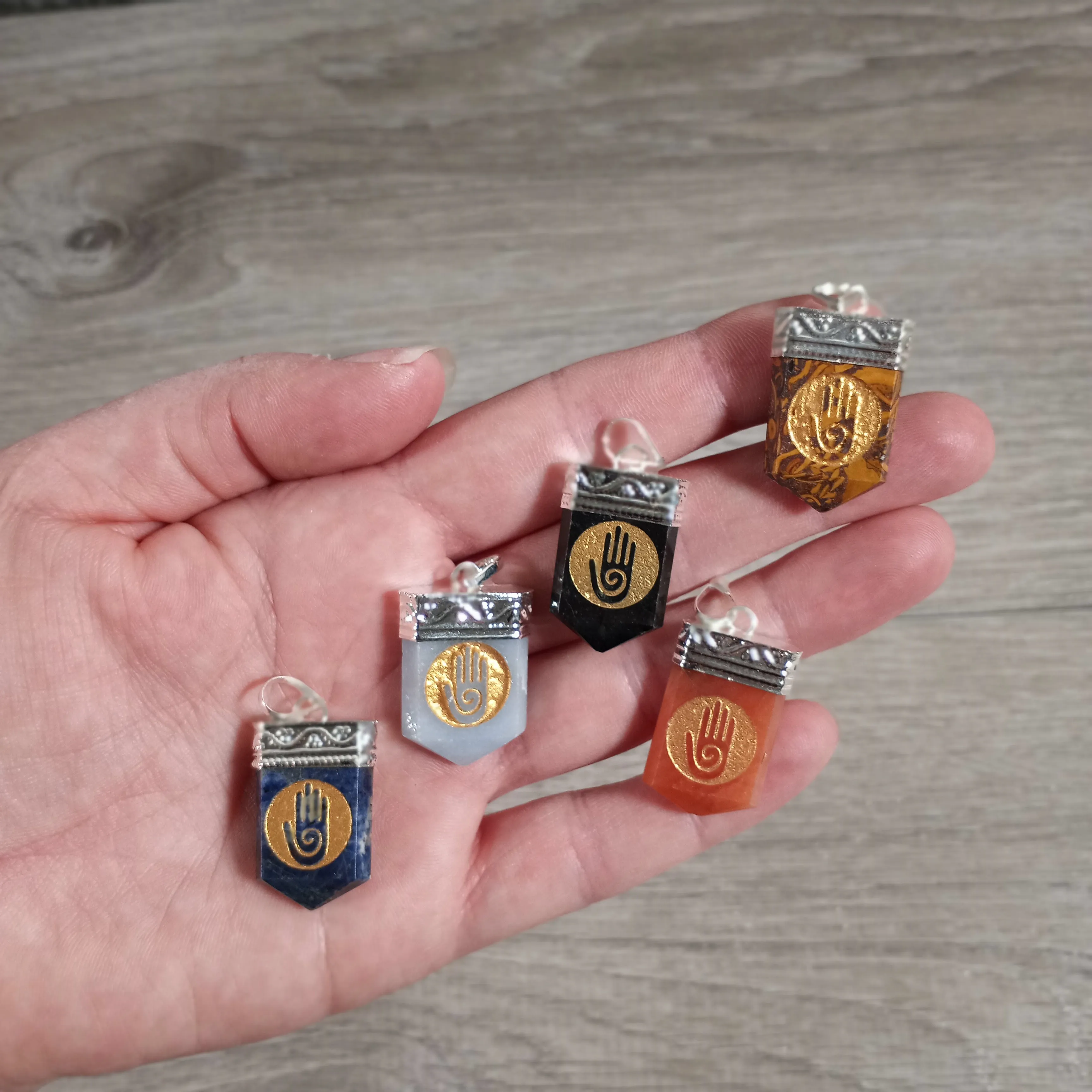 Etched Gemstone Pendants Assorted – Silver Pot Metal Setting