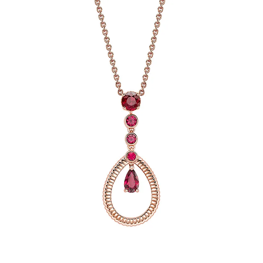 Faberge Colours of Love 18ct Rose Gold Ruby Fluted Teardrop Pendant