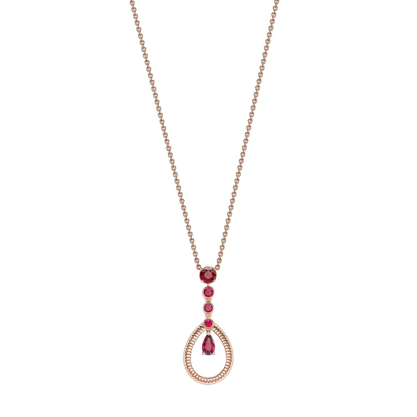 Faberge Colours of Love 18ct Rose Gold Ruby Fluted Teardrop Pendant