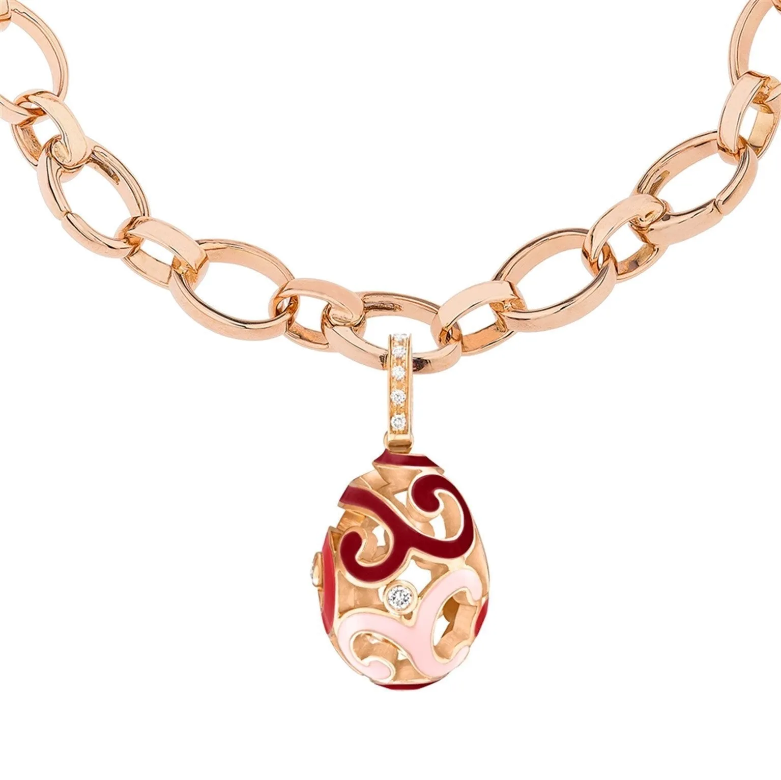 Faberge Rococo Gold 0.14ct Diamond Rose Enamel Charm