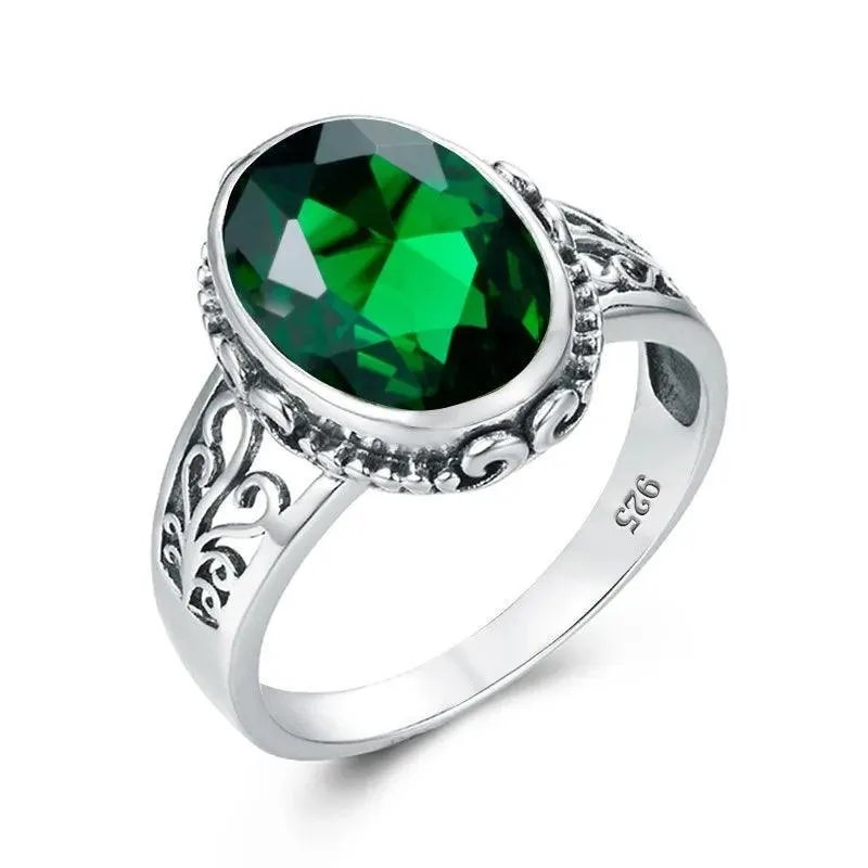 Fabulous Trending Luxury Yellow Gold Lab Created Gemstones Big Rings For Women - Oval Cut Stone Art Deco Jewellery 