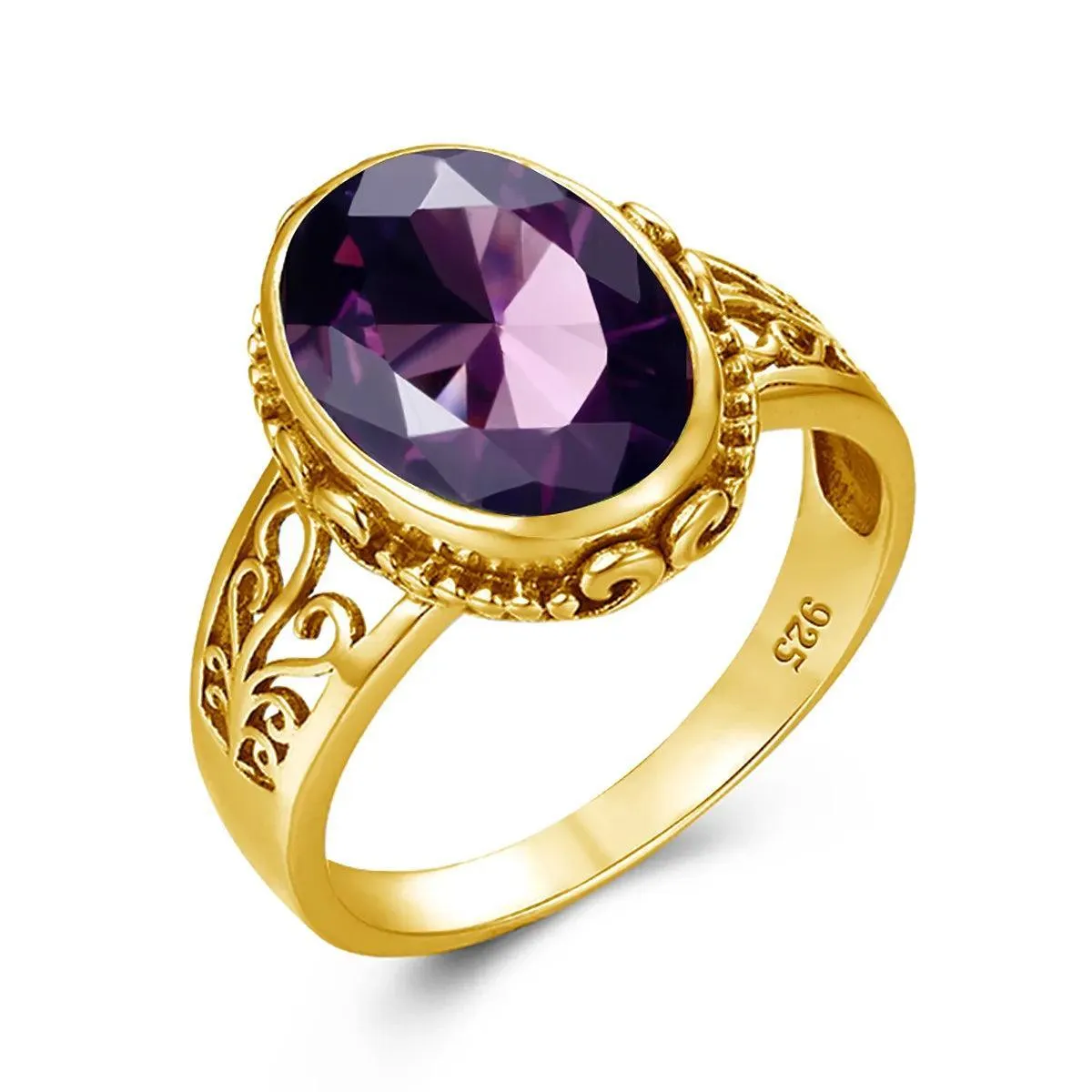 Fabulous Trending Luxury Yellow Gold Lab Created Gemstones Big Rings For Women - Oval Cut Stone Art Deco Jewellery 