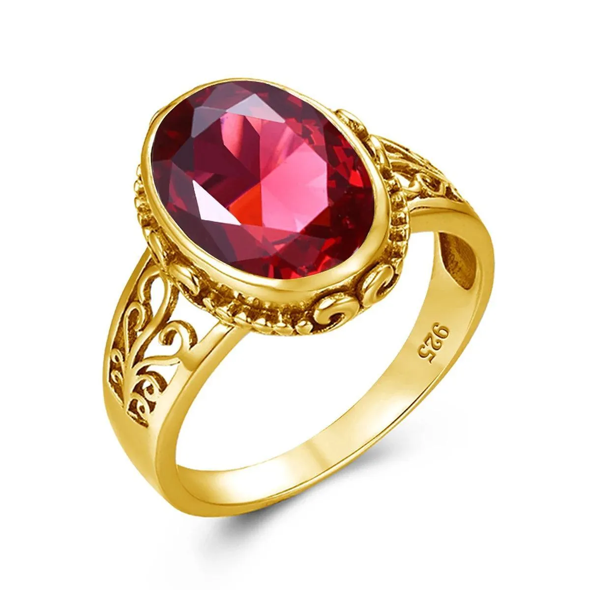Fabulous Trending Luxury Yellow Gold Lab Created Gemstones Big Rings For Women - Oval Cut Stone Art Deco Jewellery 