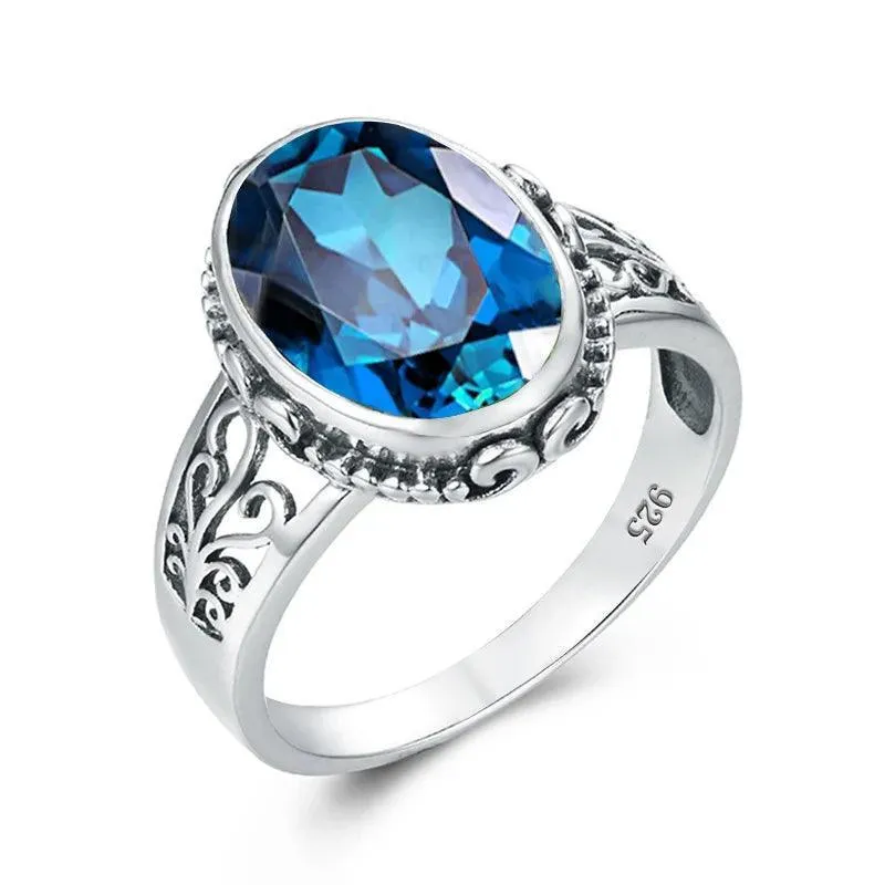 Fabulous Trending Luxury Yellow Gold Lab Created Gemstones Big Rings For Women - Oval Cut Stone Art Deco Jewellery 