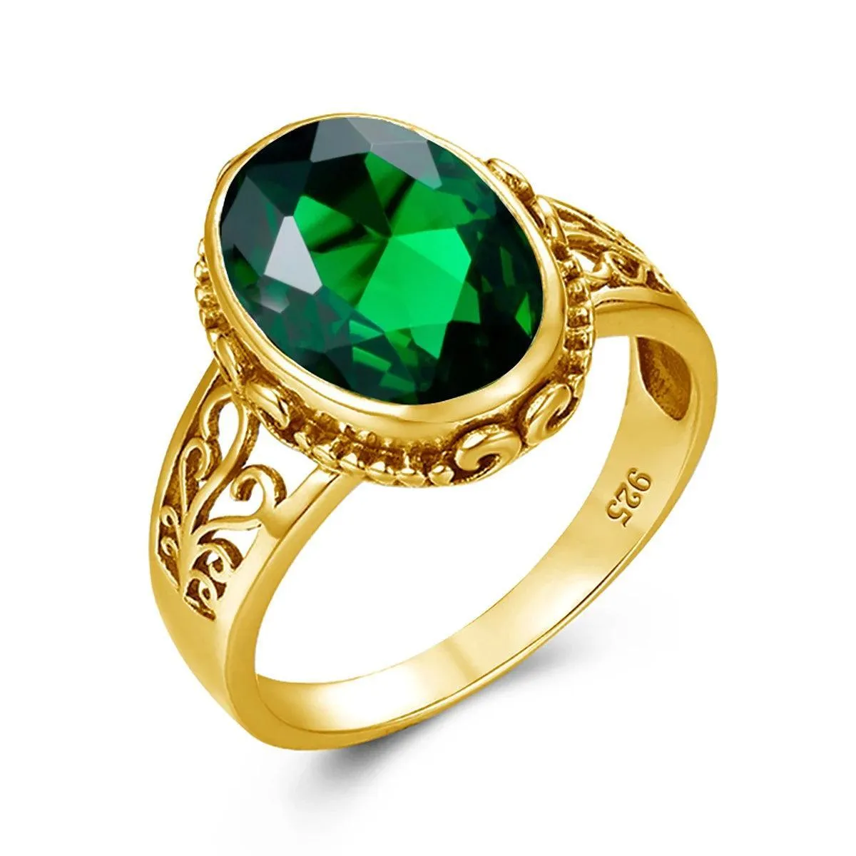 Fabulous Trending Luxury Yellow Gold Lab Created Gemstones Big Rings For Women - Oval Cut Stone Art Deco Jewellery 