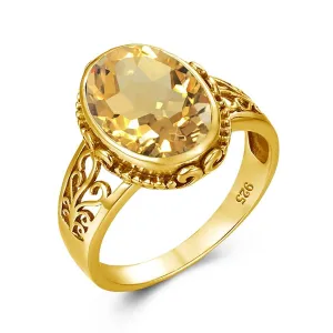 Fabulous Trending Luxury Yellow Gold Lab Created Gemstones Big Rings For Women - Oval Cut Stone Art Deco Jewellery 