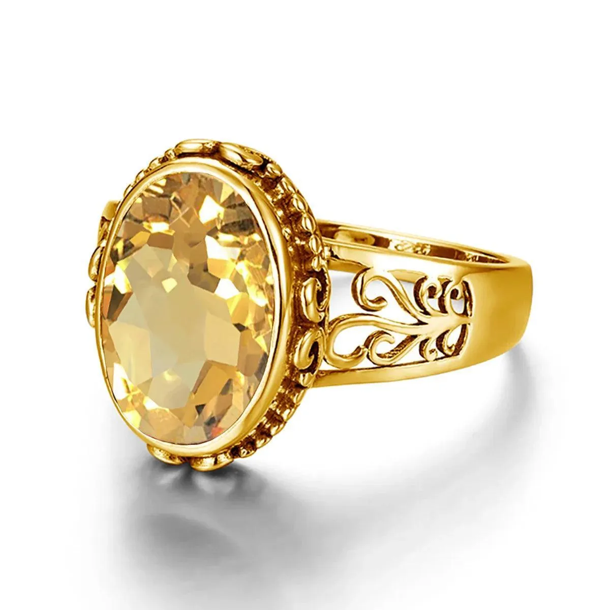Fabulous Trending Luxury Yellow Gold Lab Created Gemstones Big Rings For Women - Oval Cut Stone Art Deco Jewellery 