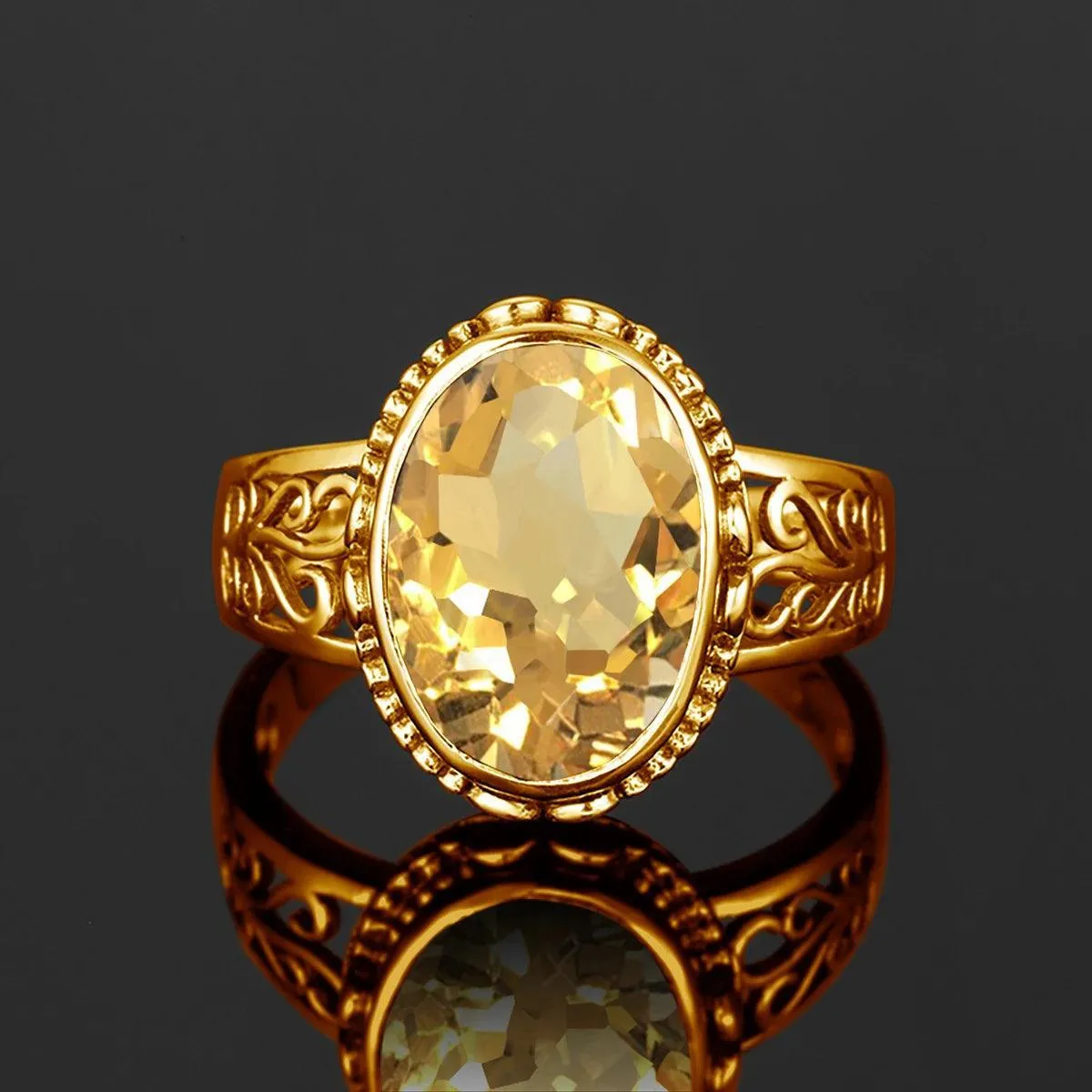 Fabulous Trending Luxury Yellow Gold Lab Created Gemstones Big Rings For Women - Oval Cut Stone Art Deco Jewellery 