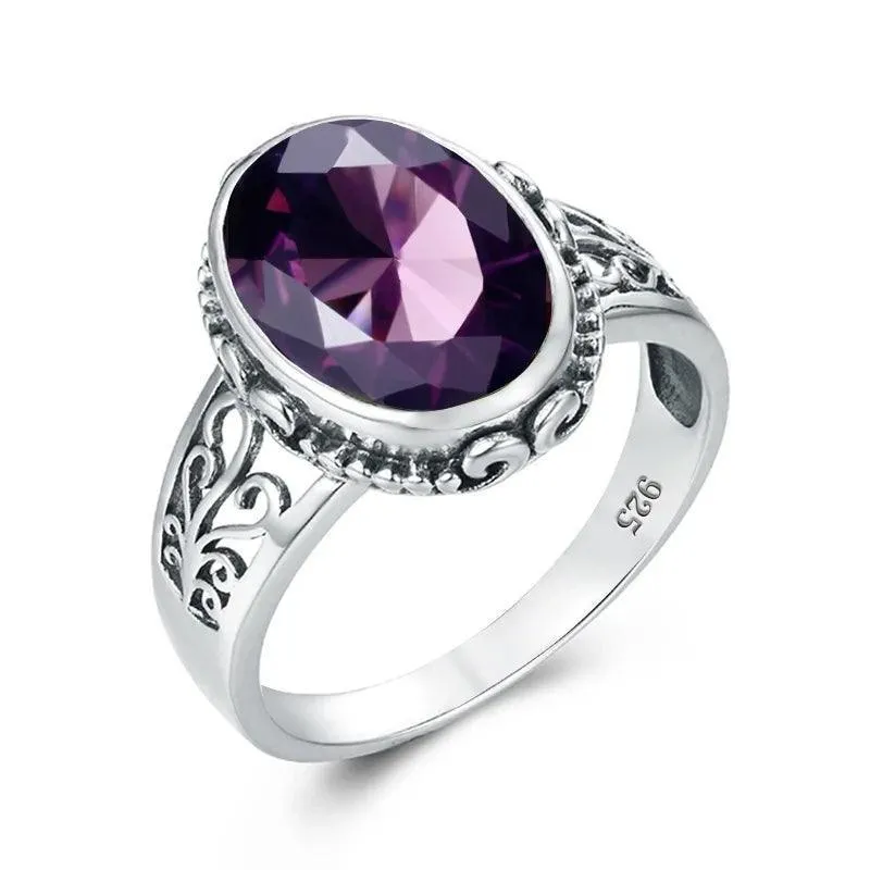 Fabulous Trending Luxury Yellow Gold Lab Created Gemstones Big Rings For Women - Oval Cut Stone Art Deco Jewellery 